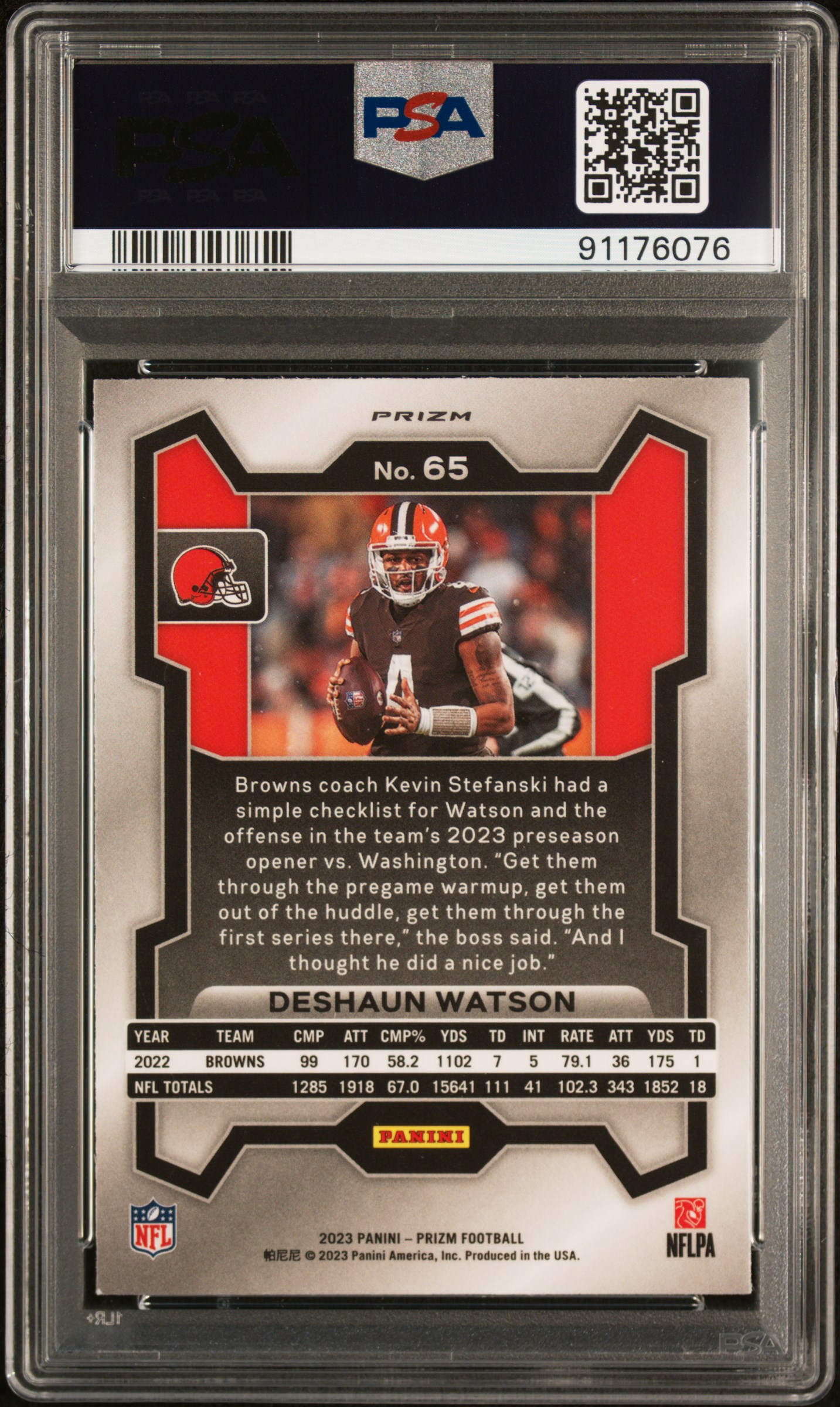 2023 Panini Prizm Deshaun Watson #65 (Green Wave) Gem Mt 10 back