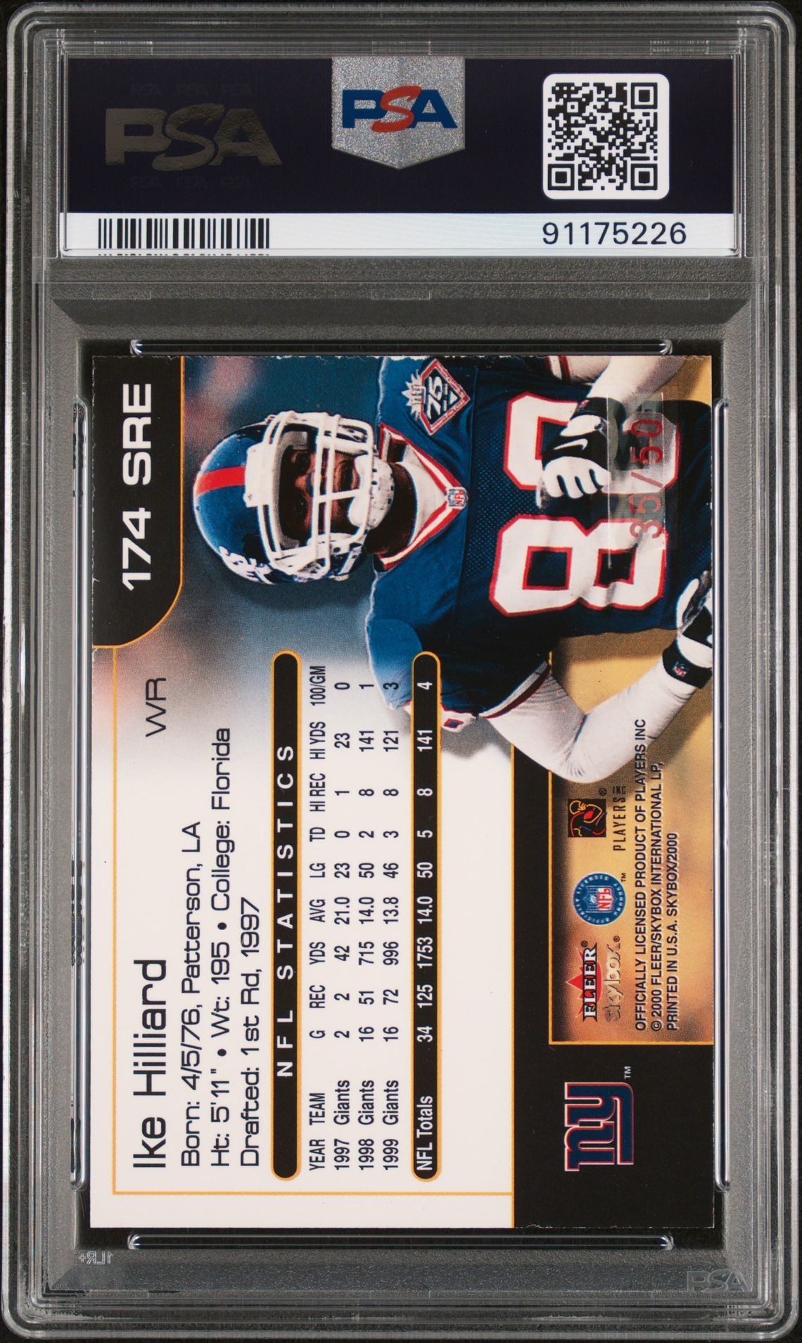 2000 Skybox Ike Hilliard #174Sre (Star Rubies Extreme) Nm 7 back