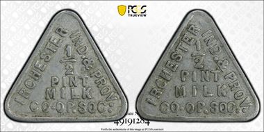 (19th C.) Token Irchester Co-Op 1/2 Pint Milk XF45