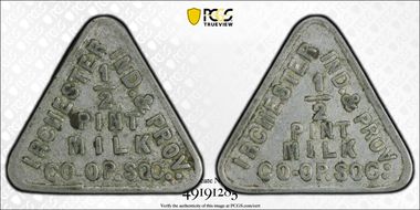 (19th C.) Token Irchester Co-Op 1/2 Pint Milk XF45