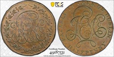 (c.1790) Tk 1/2D DH-19 Cork AU58BN