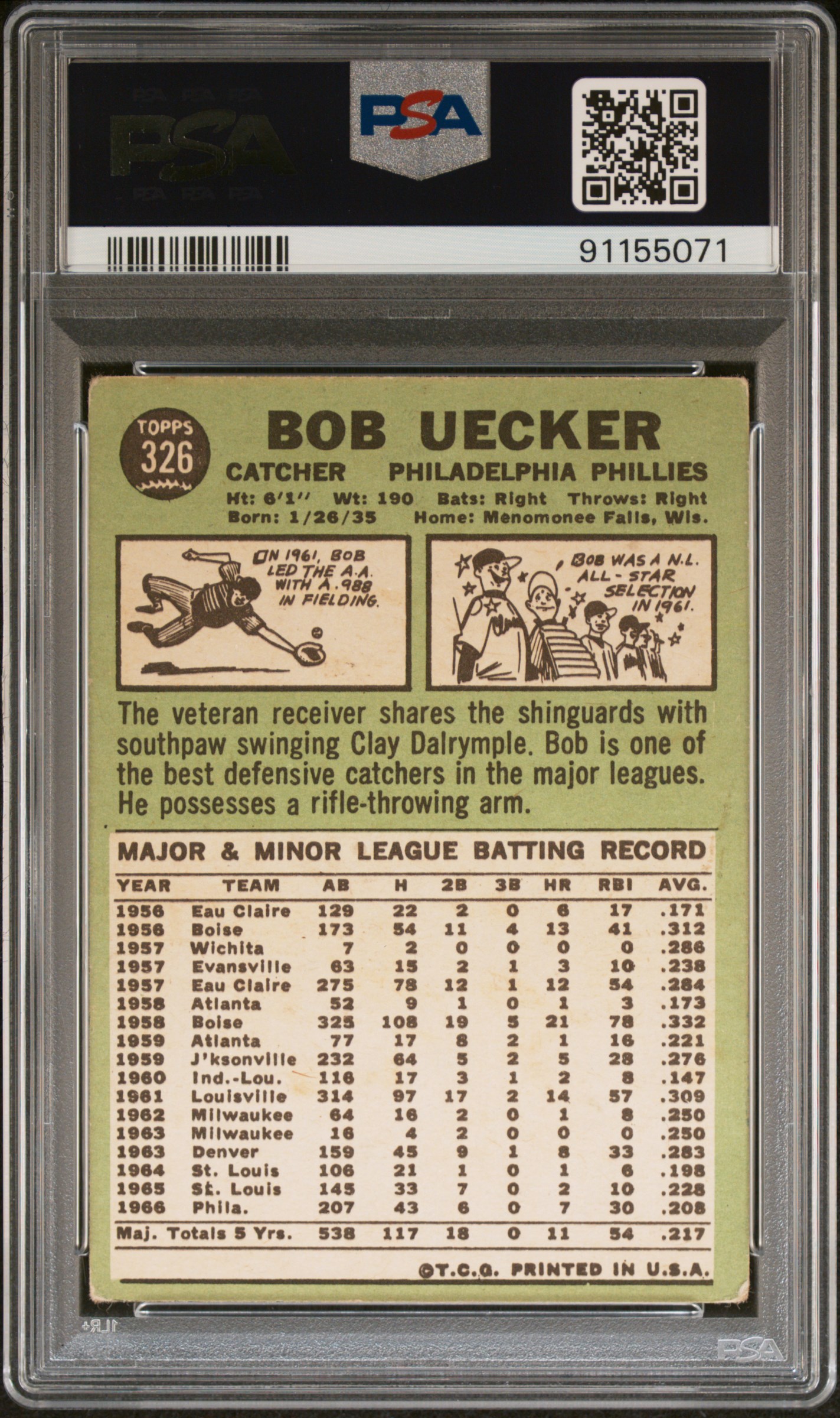 1967 Topps Bob Uecker #326 back