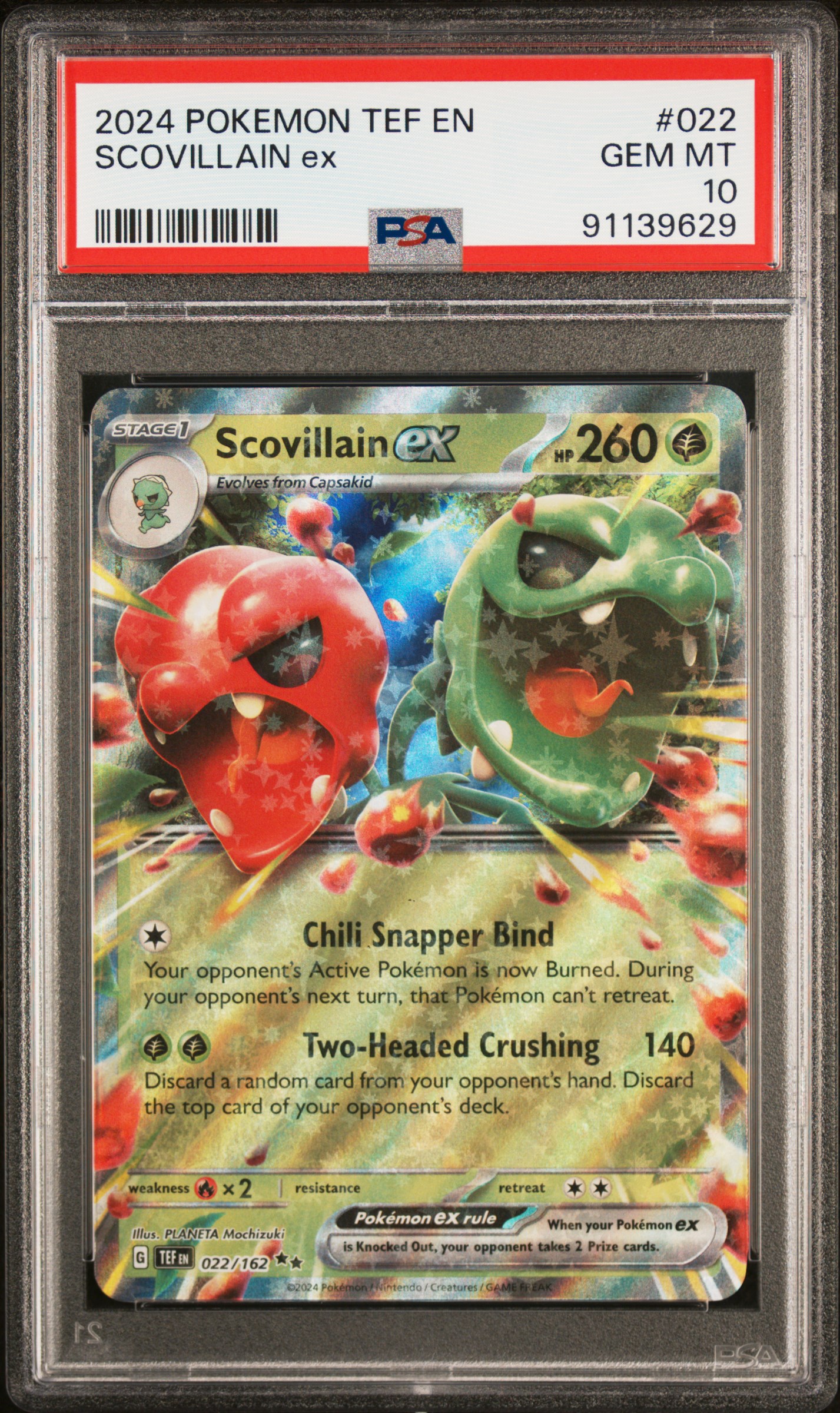 2024 Pokemon TEF EN-Temporal Forces 022 Scovillain Ex – PSA GEM MT 10