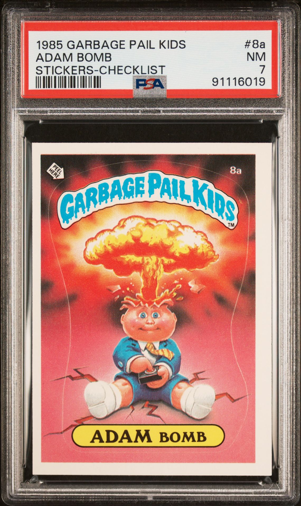 1985 Garbage Pail Kids GARBAGE PAIL KIDS STICKERS CHECKLIST #8A Adam Bomb front