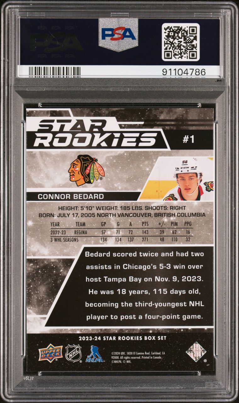 Back of Connor Bedard Card