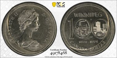 1974 $1 Winnipeg - Single Yoke MS64