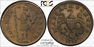 1787 1/2C Massachusetts AU58BN