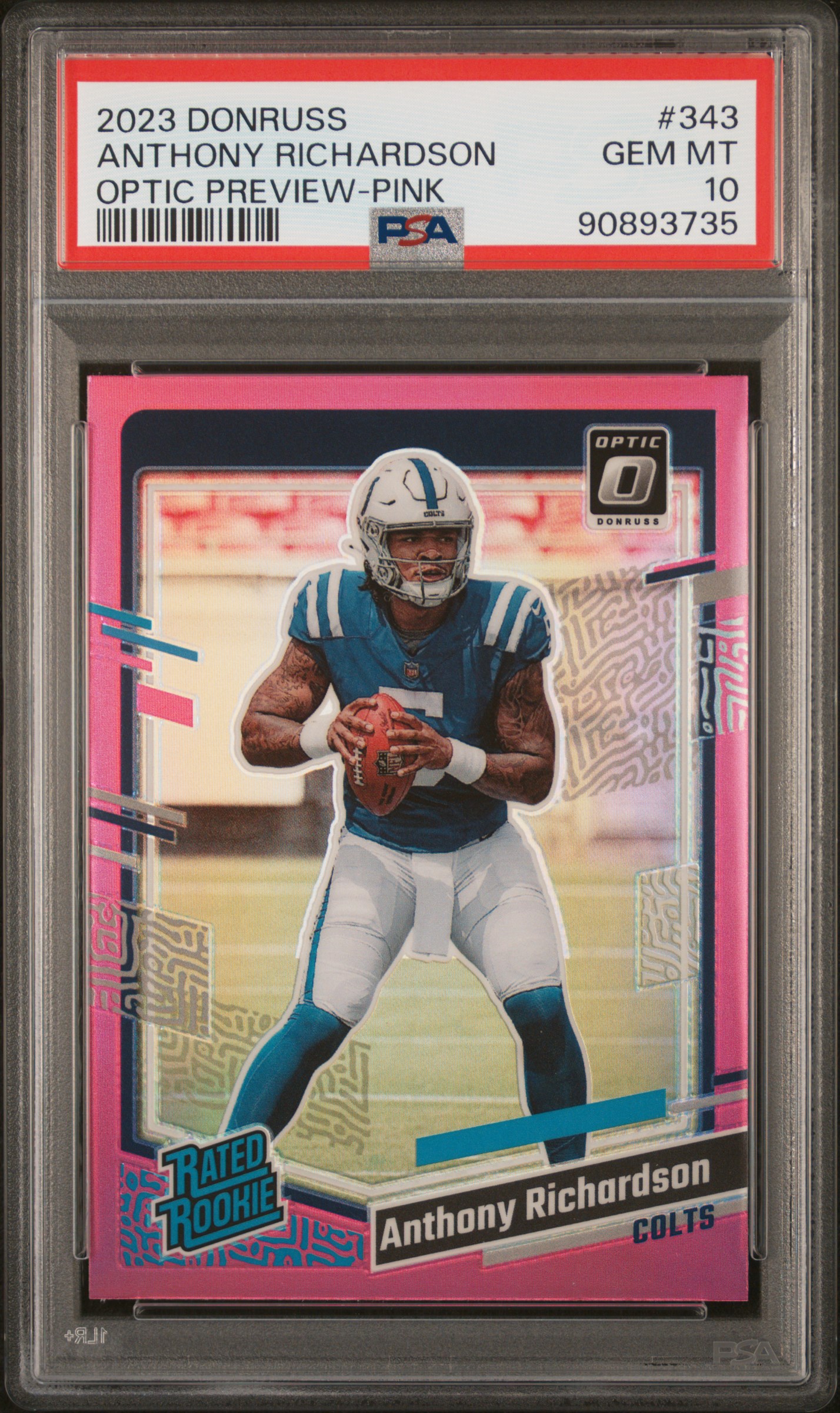 2023 Panini Donruss Anthony Richardson #343 (Optic Preview-Pink) Gem Mt 10 front