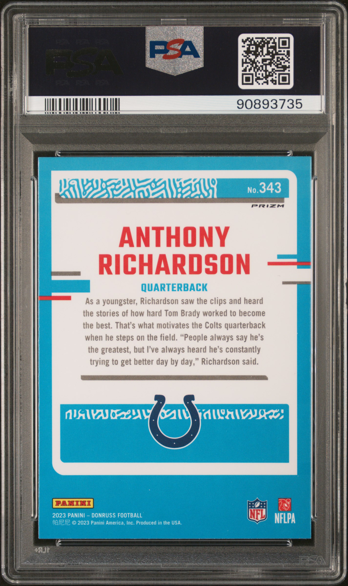 2023 Panini Donruss Anthony Richardson #343 (Optic Preview-Pink) Gem Mt 10 back