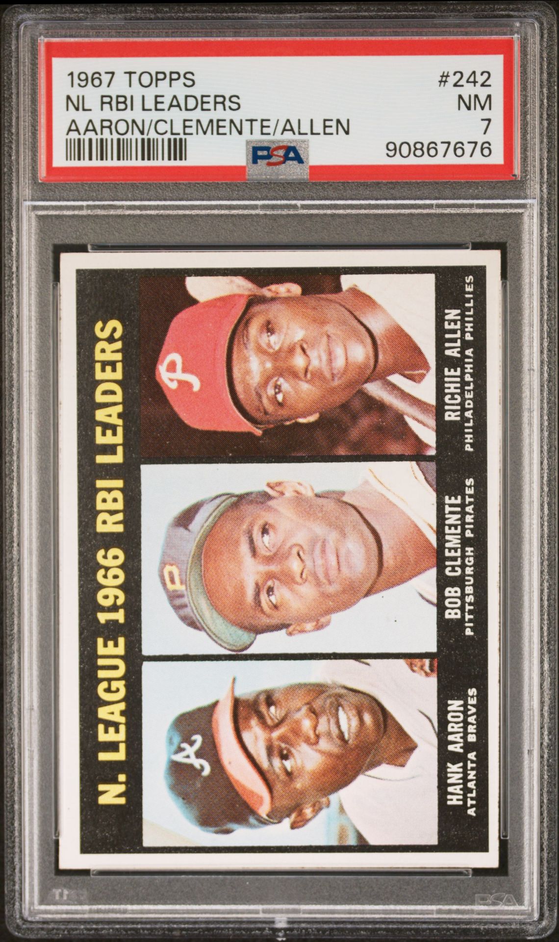 1967 Topps Nl Rbi Leaders #242 (Aaron/Clemente/Allen) Nm 7 front