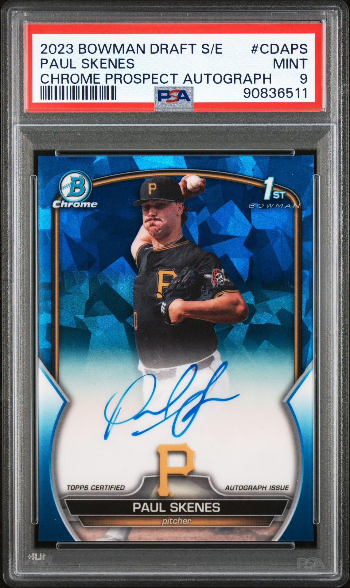 2023 Bowman BOWMAN DRAFT SAPPHIRE EDITION CHROME PROSPECT AUTOGRAPHS Blue Refractor #CDAPS Paul Skenes front