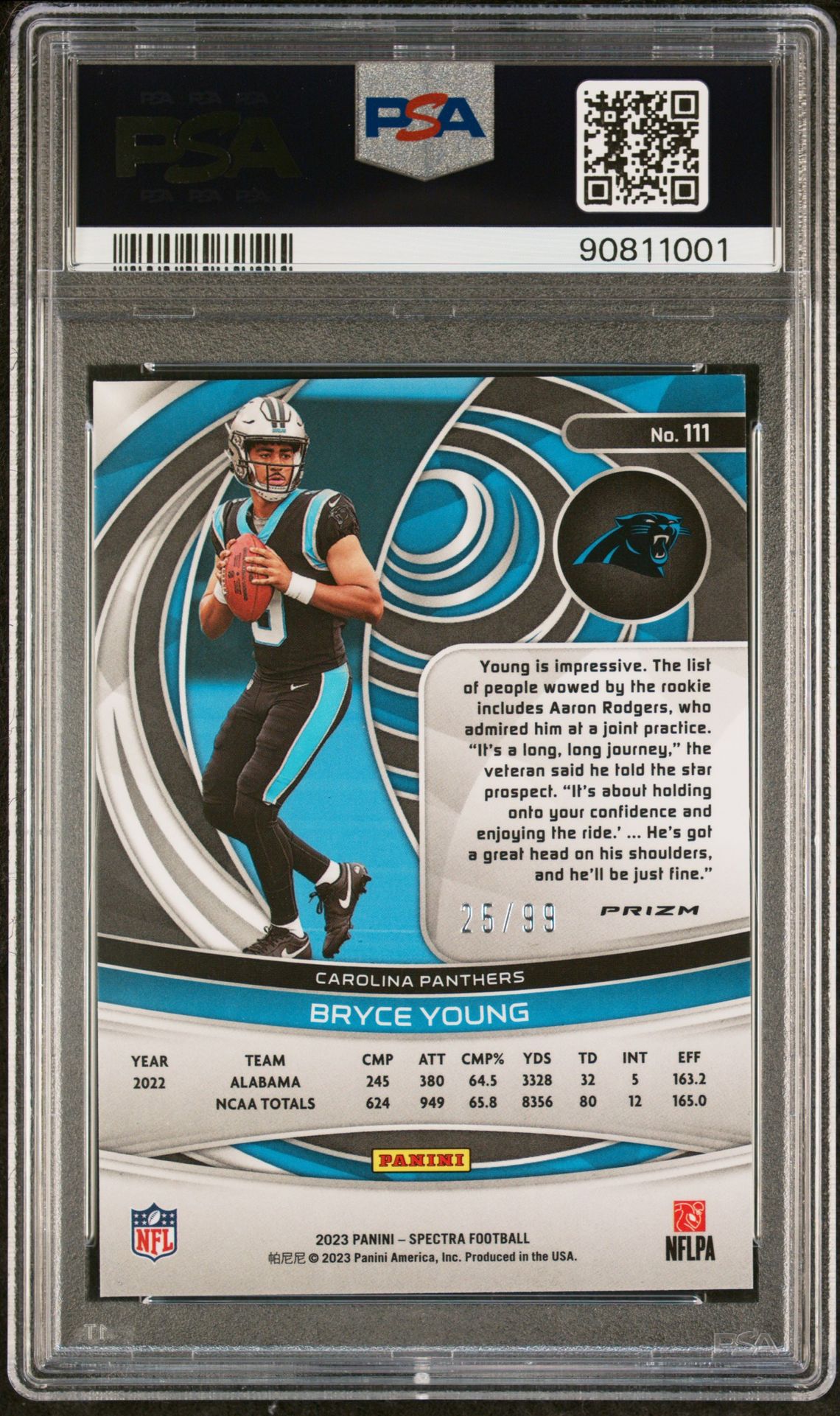 2023 Panini Spectra Bryce Young #111 (Celestial) Mint 9 back