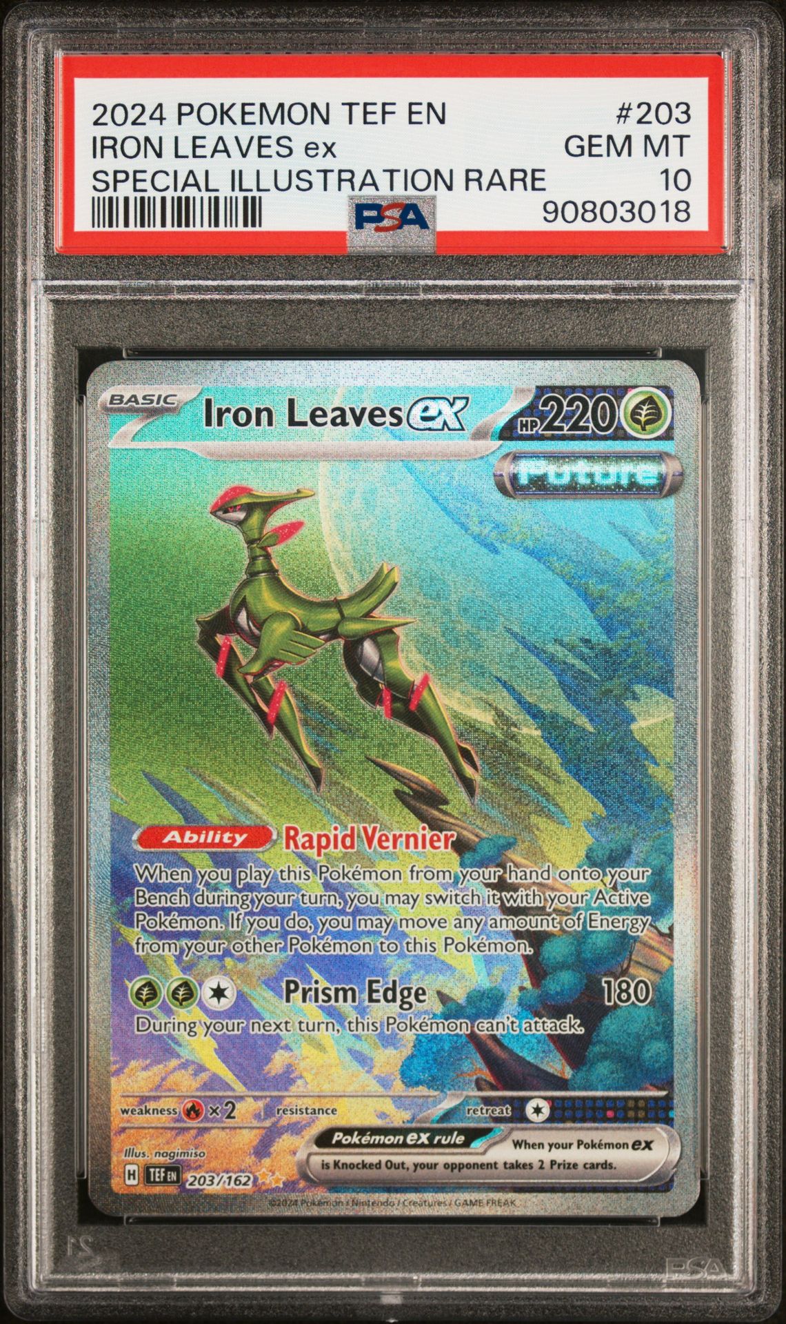 2024 Pokemon POKEMON TEF EN-TEMPORAL FORCES SPECIAL ILLUSTRATION RARE #203 Iron Leaves Ex front