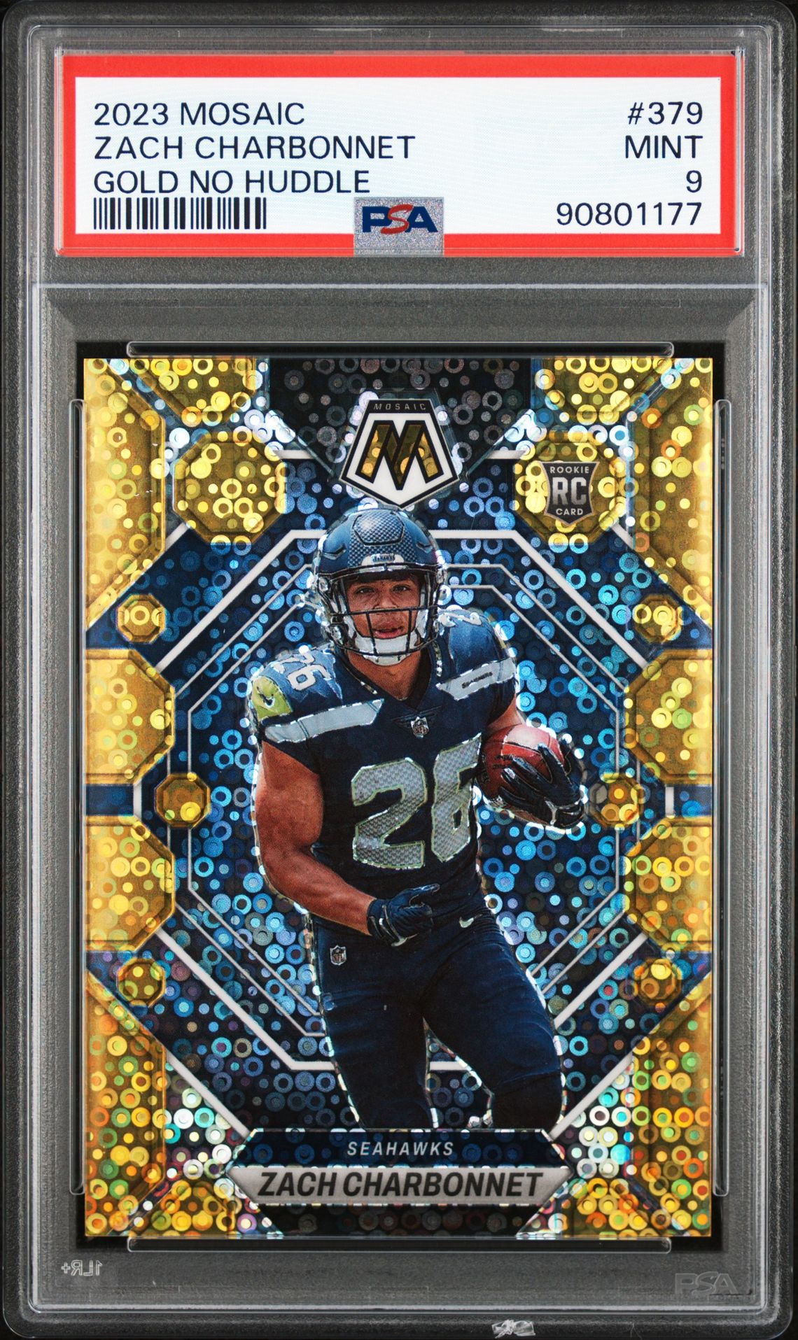 2023 Panini Mosaic Zach Charbonnet #379 (Gold No Huddle) Mint 9 front