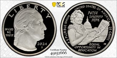 2024-S 25C Hon. Patsy Takemoto Mink Silver PR70DCAM