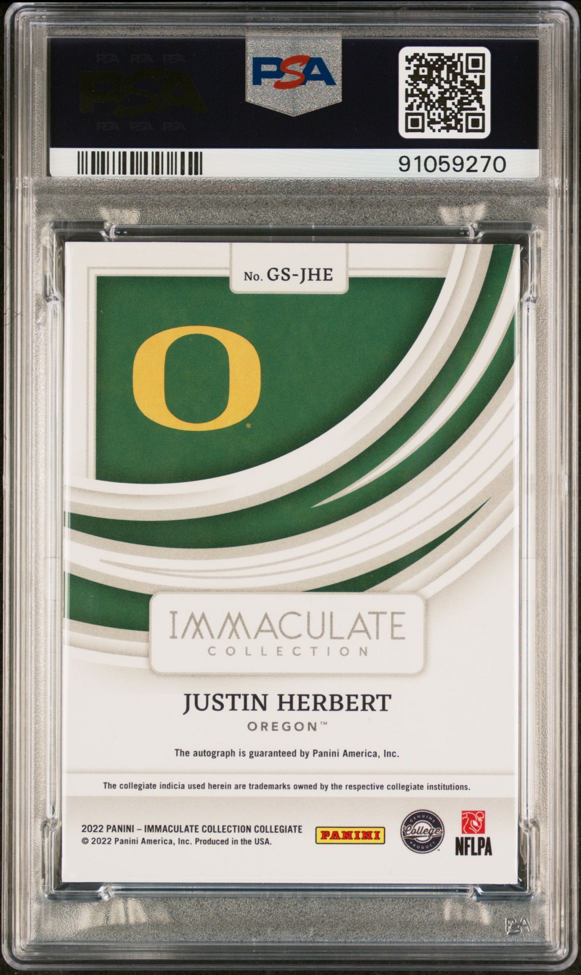 2022 Panini Immaculate Collection Collegiate All-Time Greats Signatures Justin Herbert #Jhe (All-Time Greats Sig-Gold) Mint 9 back