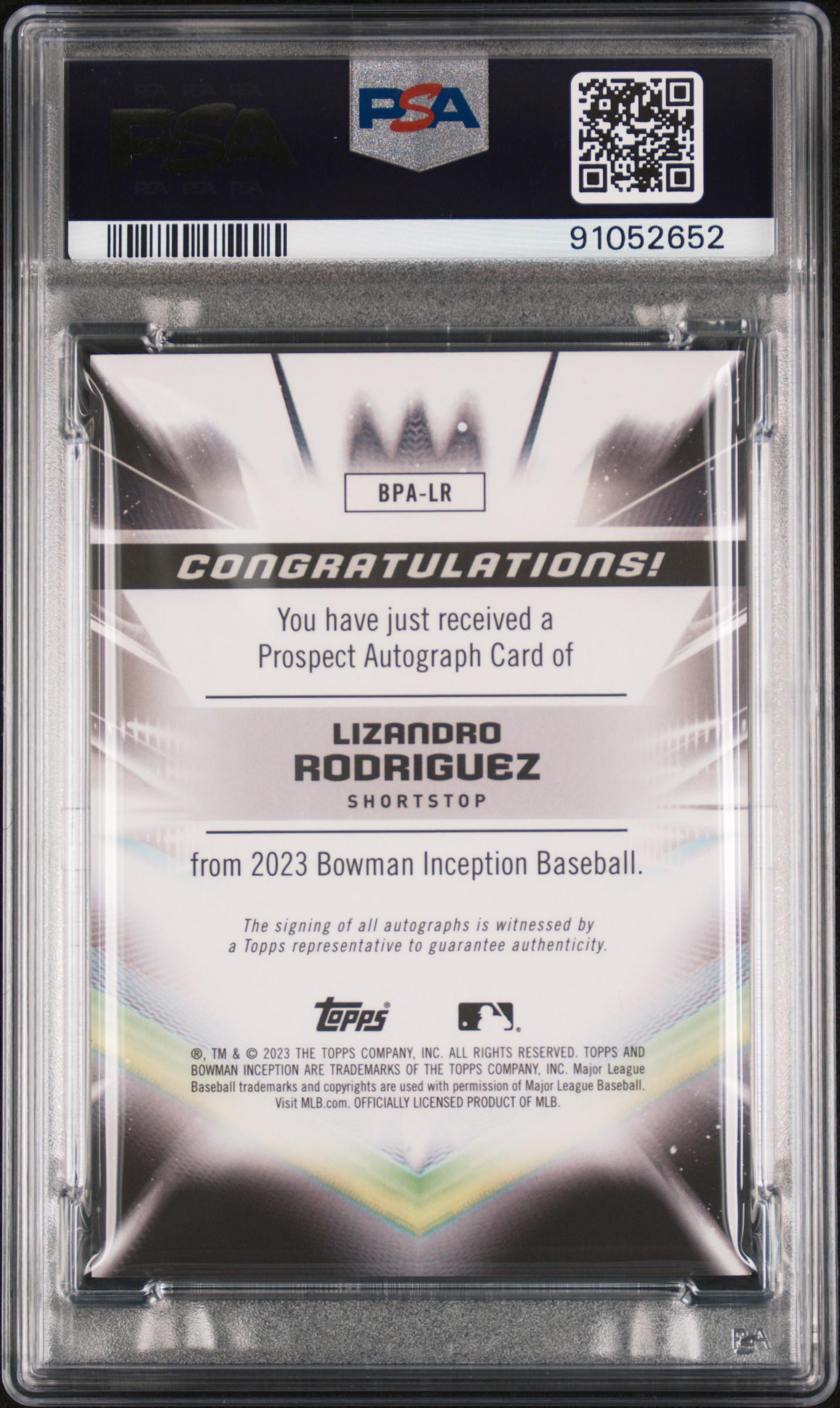 2023 Bowman Inception Autographs Lizandro Rodriguez #Bpalr Gem Mt 10 front