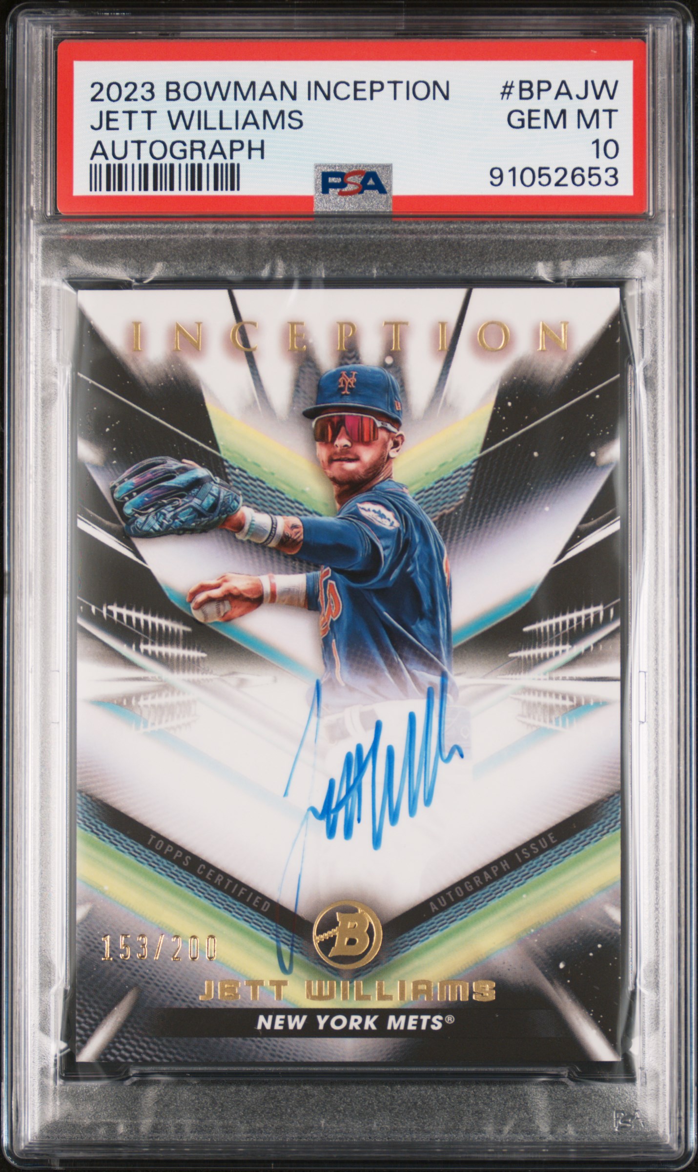 2023 Bowman Inception Autographs Jett Williams #Bpajw Gem Mt 10 back