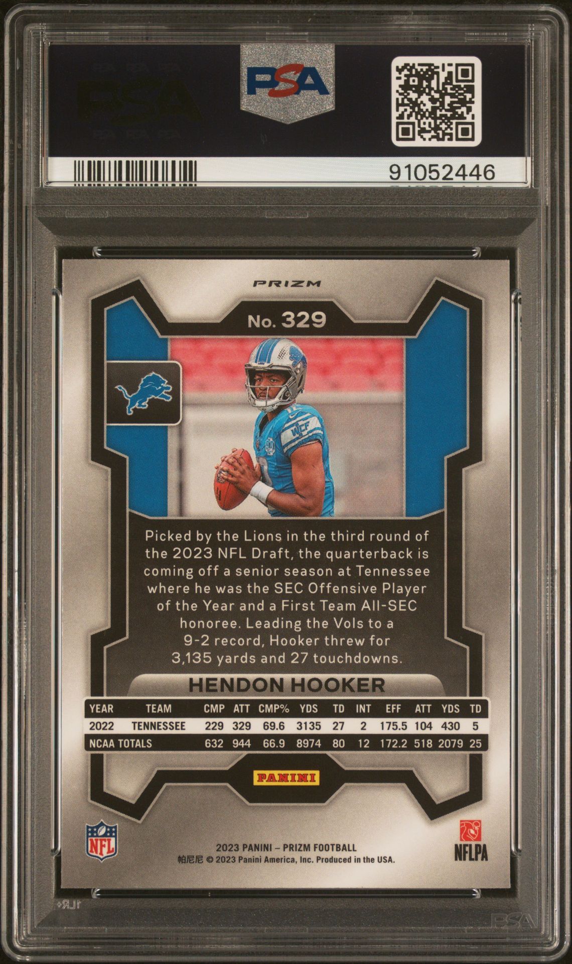 2023 Panini Prizm Hendon Hooker #329 (Black & White Checker) Gem Mt 10 back