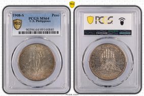 1908-S Peso KM-172  Ag MS64