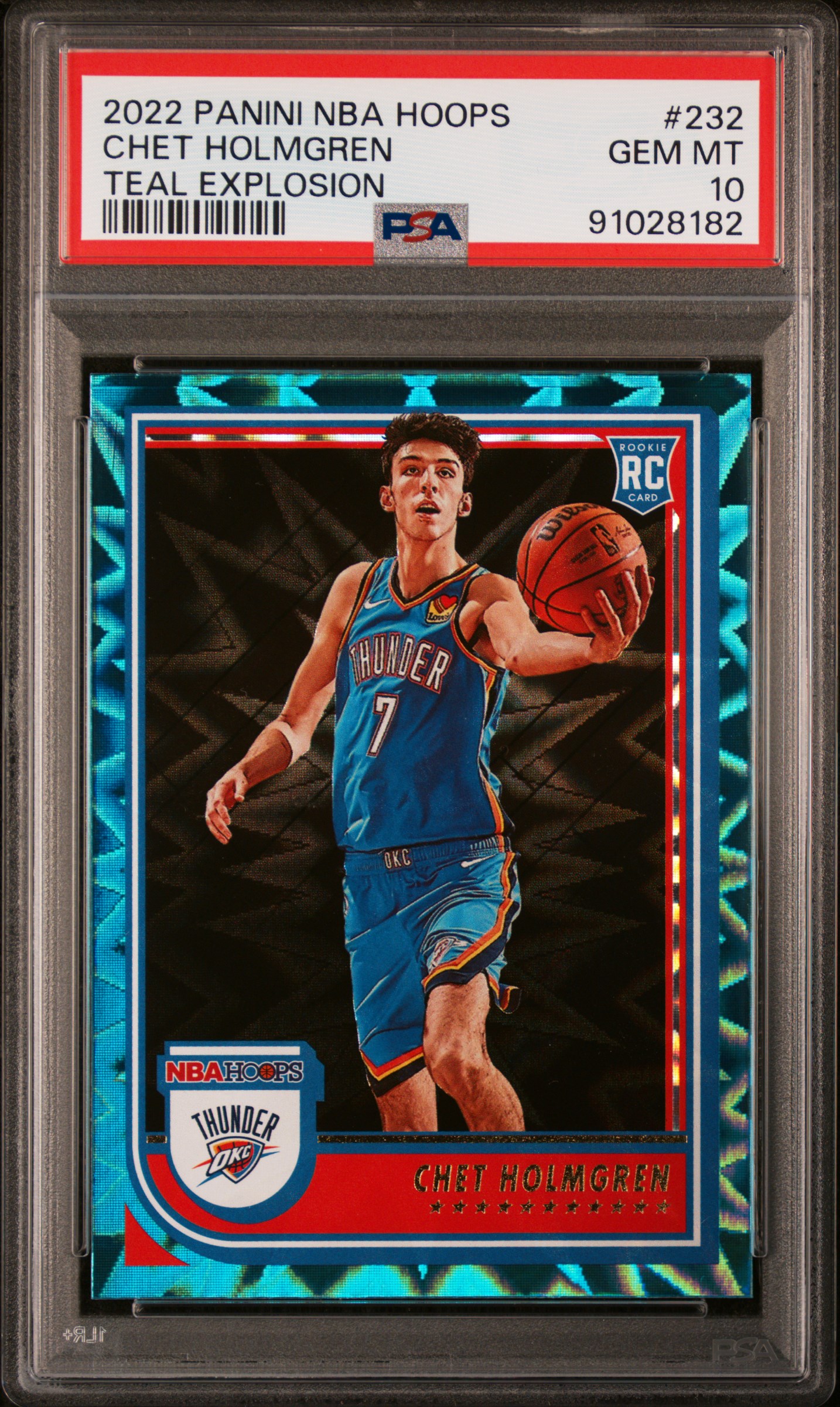 2022 Panini NBA Hoops Teal Explosion #232 Chet Holmgren Rookie Card – PSA GEM MT 10