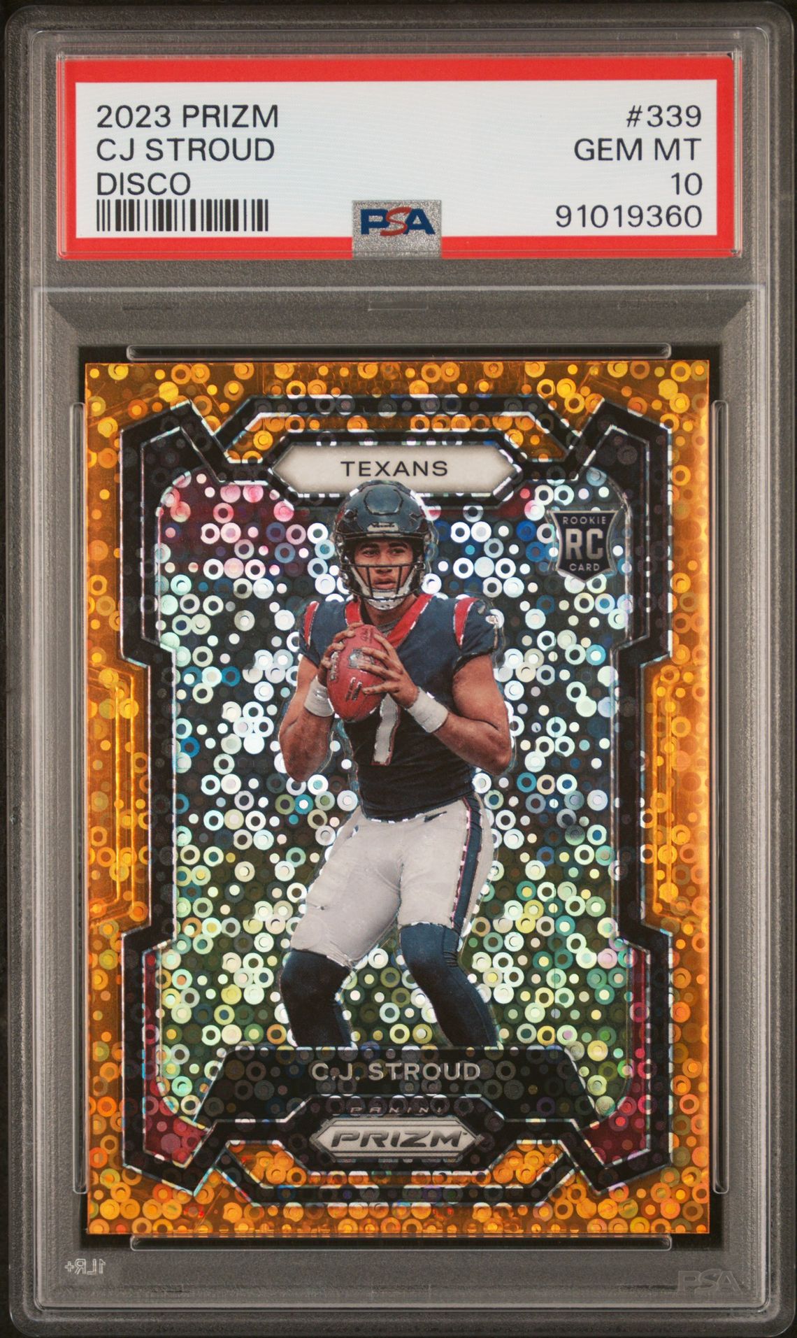 2023 Panini Prizm Cj Stroud #339 (Disco Prizm) Gem Mt 10 front view - PSA graded GEM MT 10