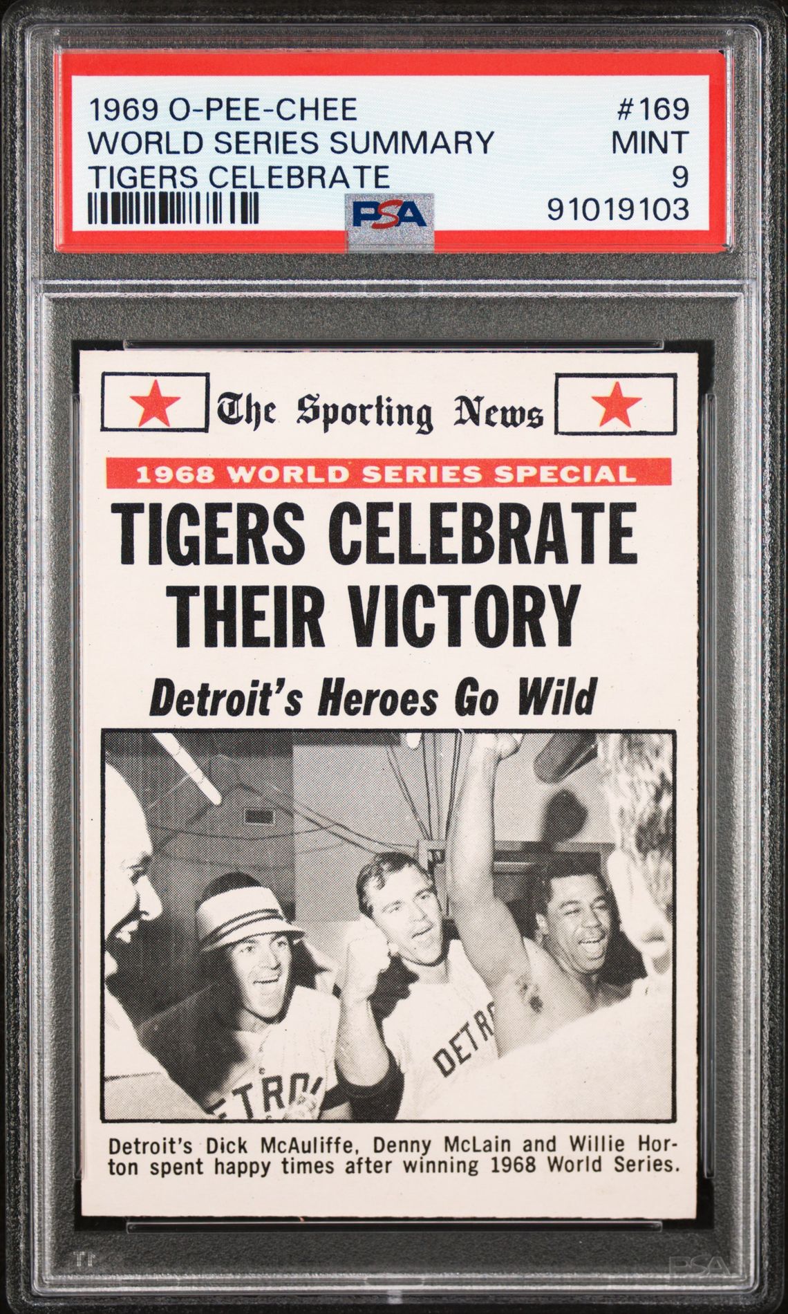 1969 O-Pee-Chee TIGERS CELEBRATE #169 World Series Summary front