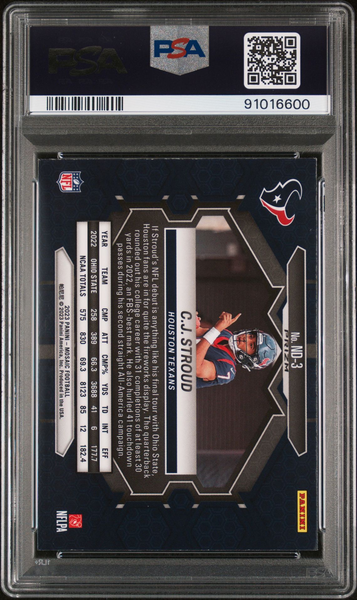 2023 Panini Mosaic Nfl Debut Cj Stroud #Nd3 (Nfl Debut-Green) Gem Mt 10 back