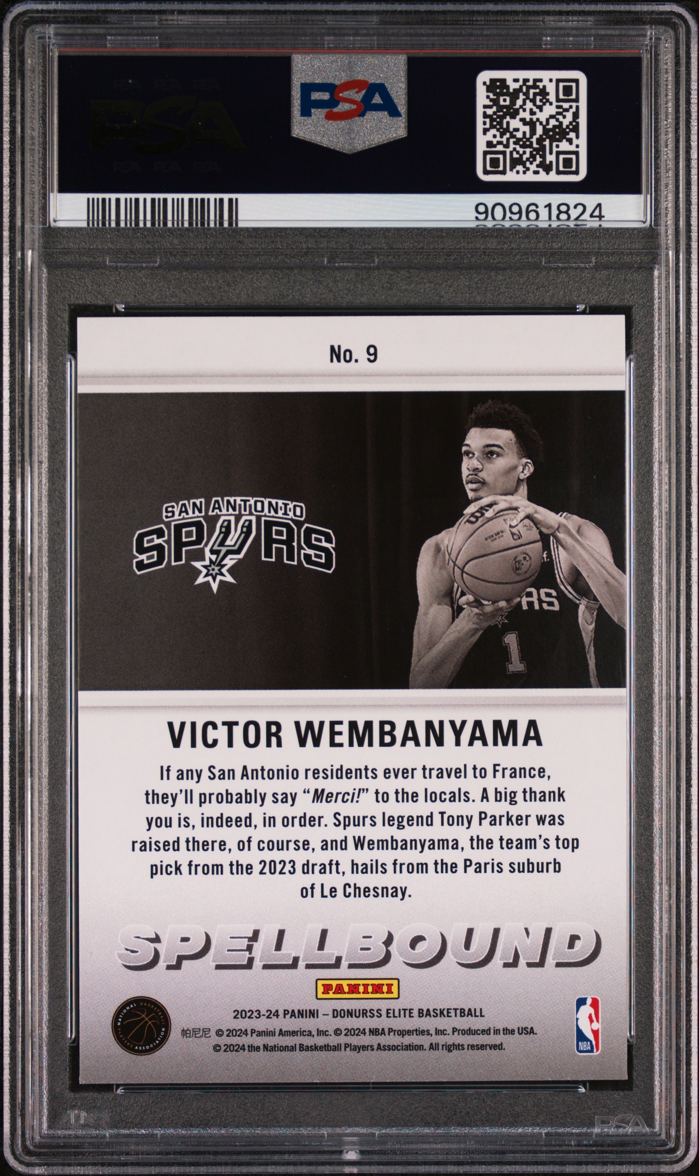 2023 Panini Donruss Elite Spellbound Victor Wembanyama #9 Gem Mt 10 back