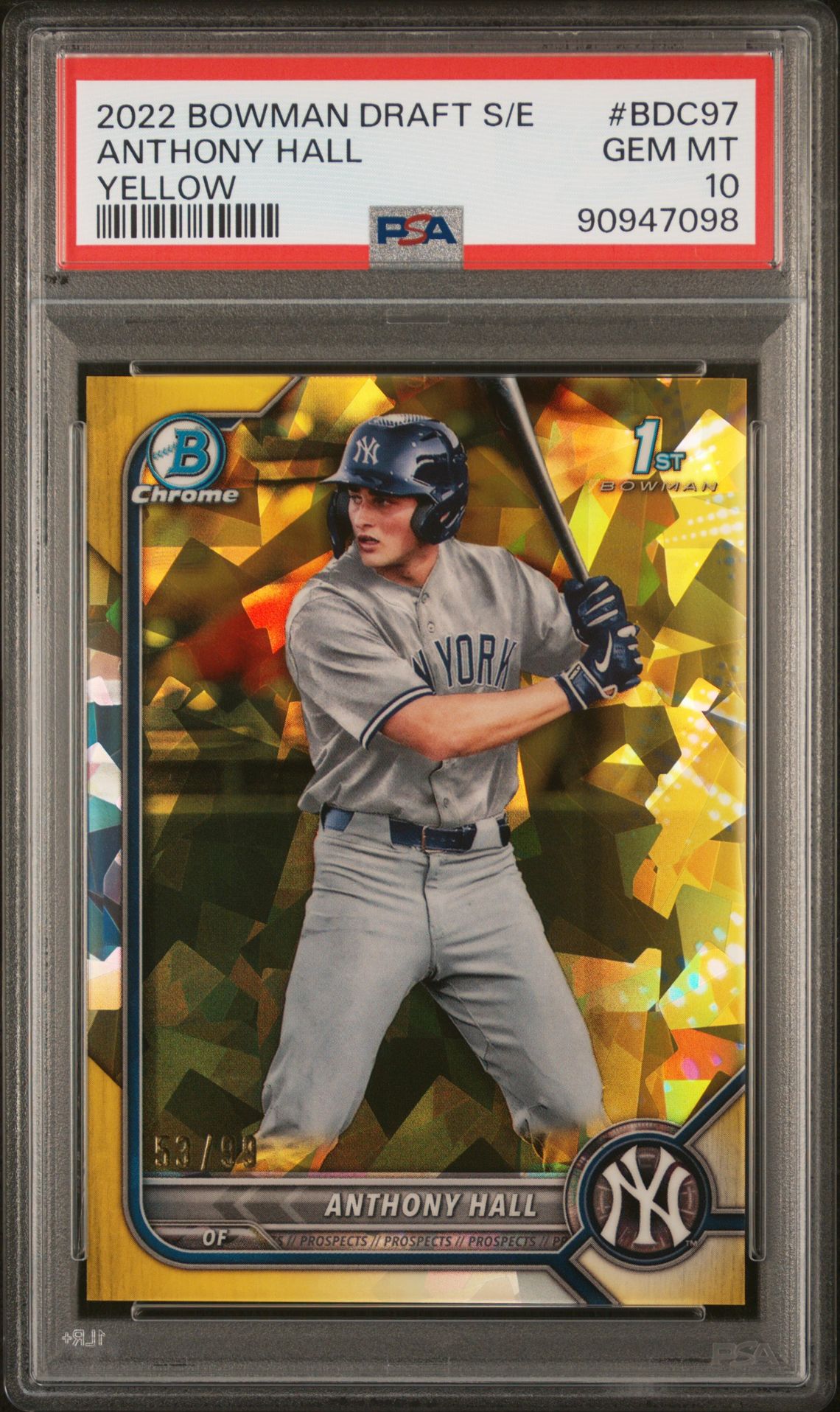2022 Bowman Draft BOWMAN DRAFT CHROME SAPPHIRE EDITION Yellow #BDC97 Anthony Hall front