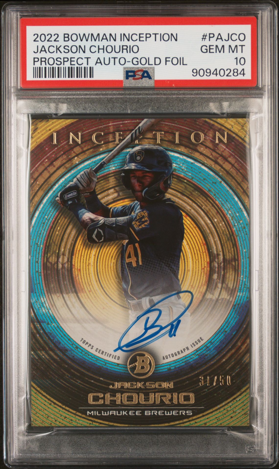 2022 Bowman Bowman Inception Prospect Autographs #PAJCO Jackson Chourio front