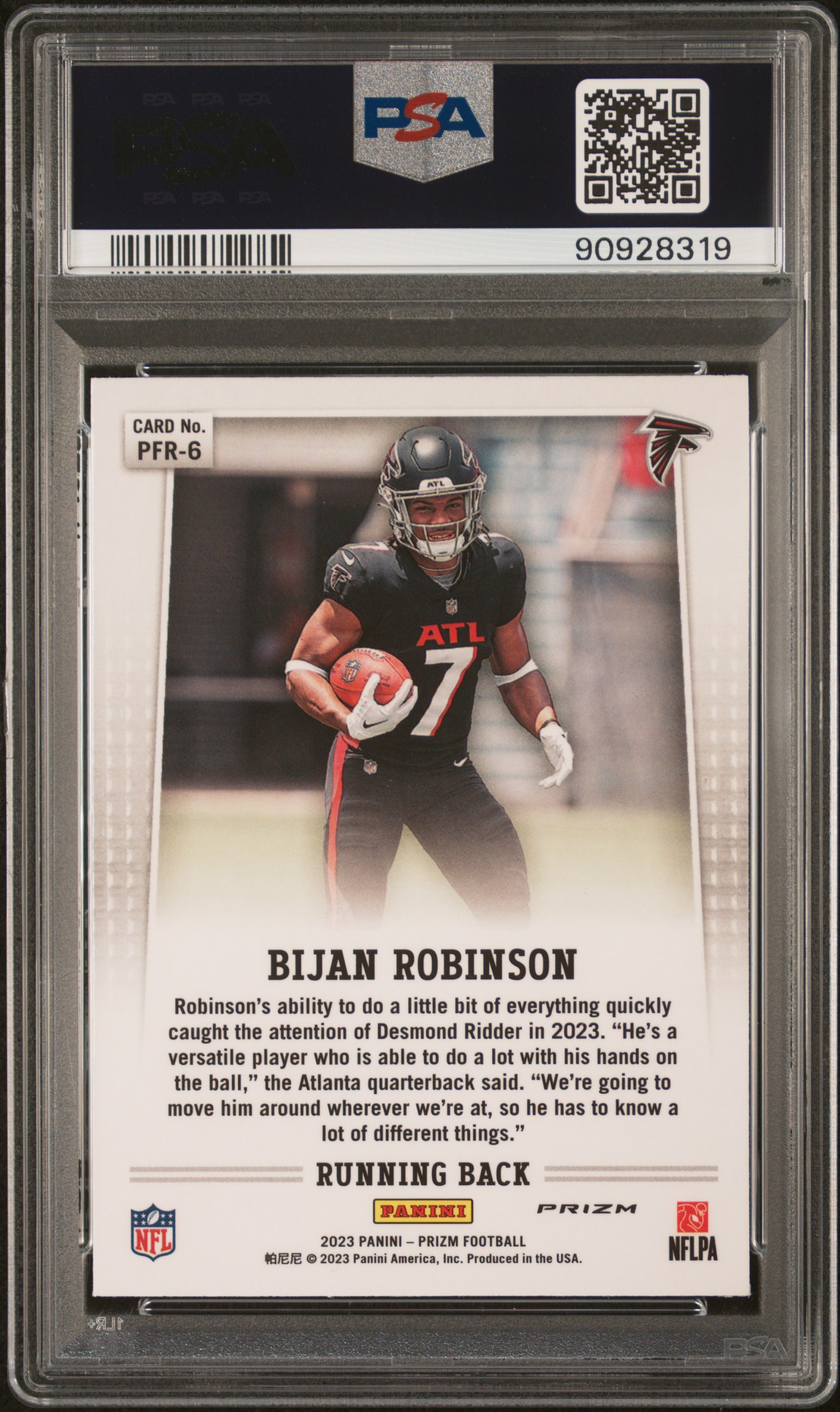 2023 Panini Prizm Prizm Flashback Rookie Bijan Robinson #Pfr6 Gem Mt 10 back
