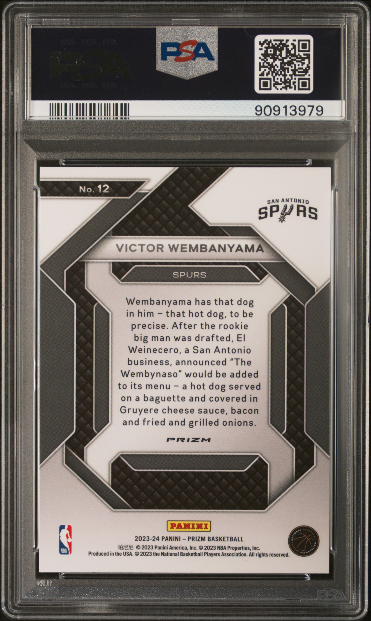 2023 Panini Prizm Emergent Victor Wembanyama #12 (Emergent-Silver Prizm) Mint 9 back