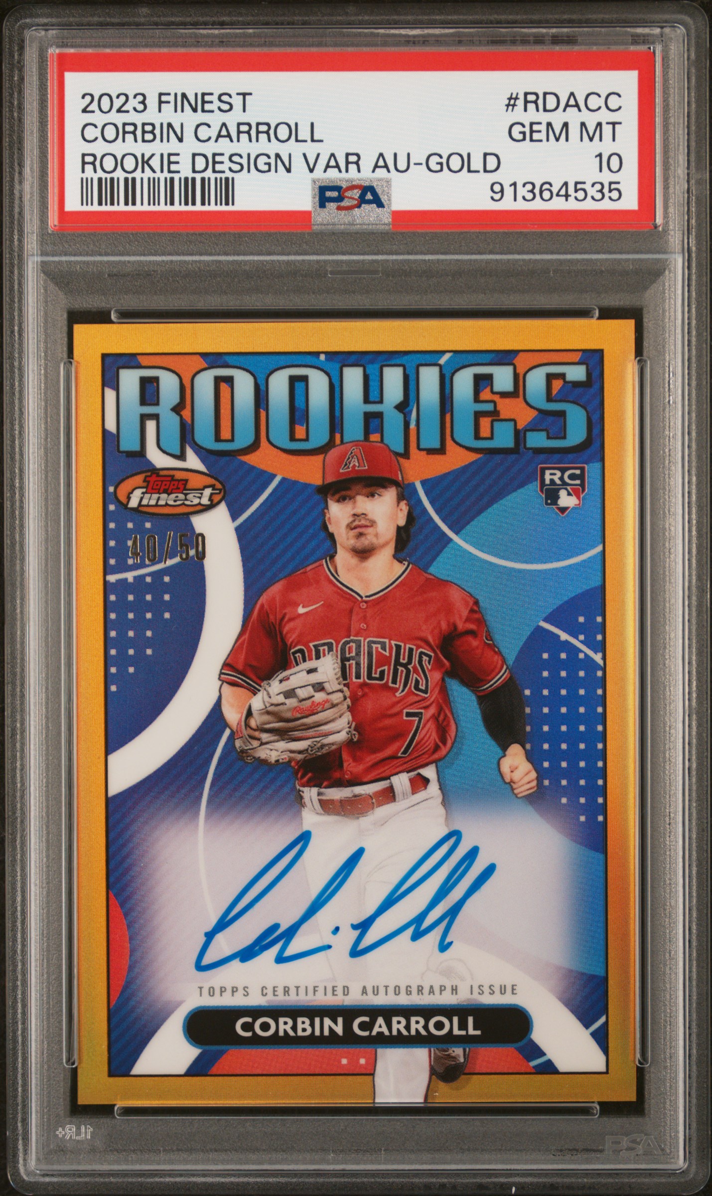 2023 Topps Finest Finest Rookies Design Variation Autographs Corbin Carroll Gold #RDACC PSA 10