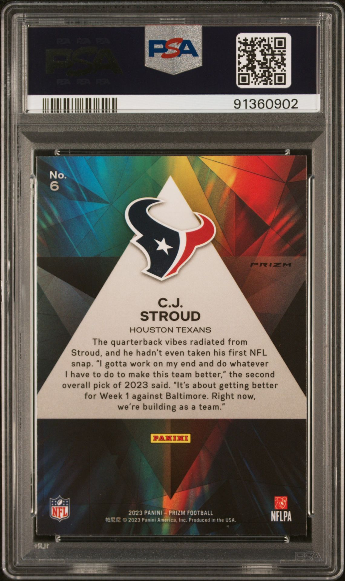 2023 Panini Prizm Prizmatic Cj Stroud #6 (Prizmatic-Green Prizm) Gem Mt 10 back