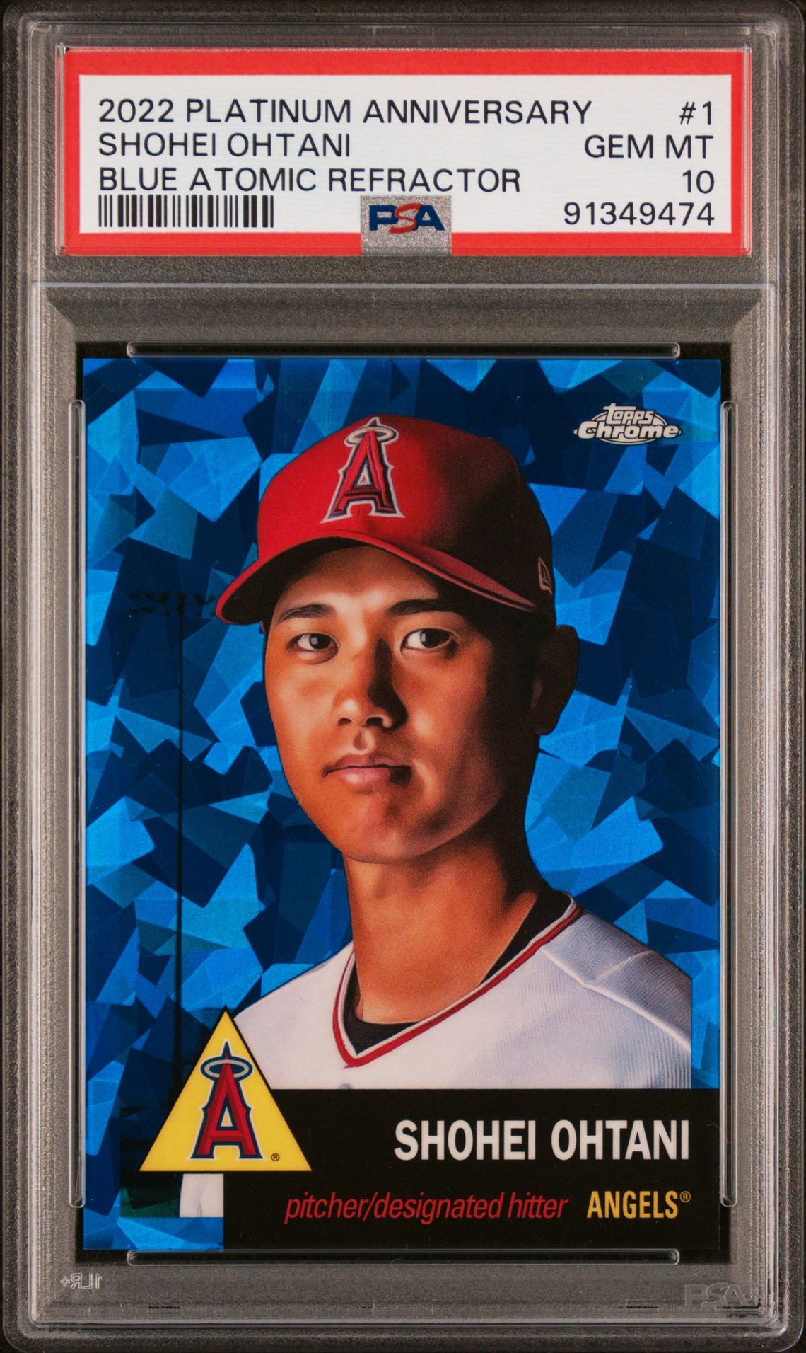 2022 Topps Chrome TOPPS CHROME PLATINUM ANNIVERSARY BLUE ATOMIC REFRACTOR #1 Shohei Ohtani front