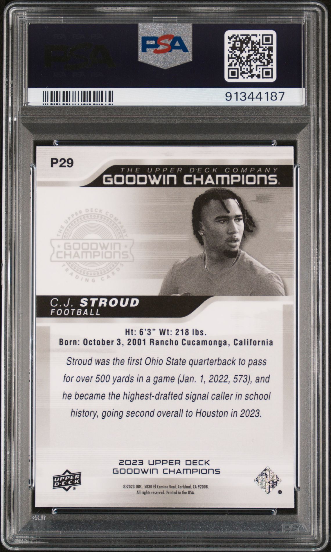 2023 Upper Deck Goodwin Champions Platinum Cj Stroud #P29 Mint 9 back