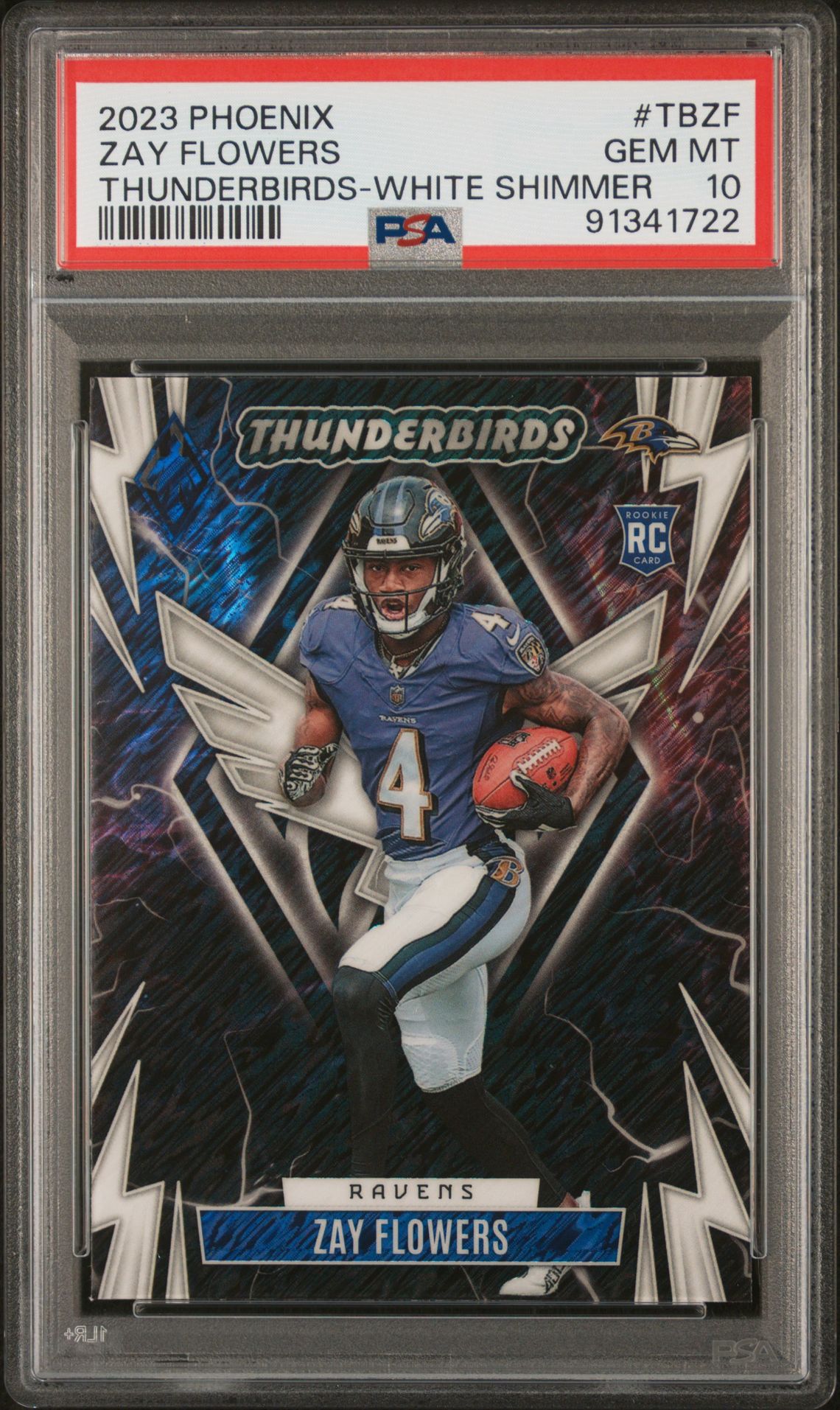 2023 Panini Phoenix Thunderbirds Zay Flowers #Tbzf (Thunderbirds-White Shimmer) Gem Mt 10 front