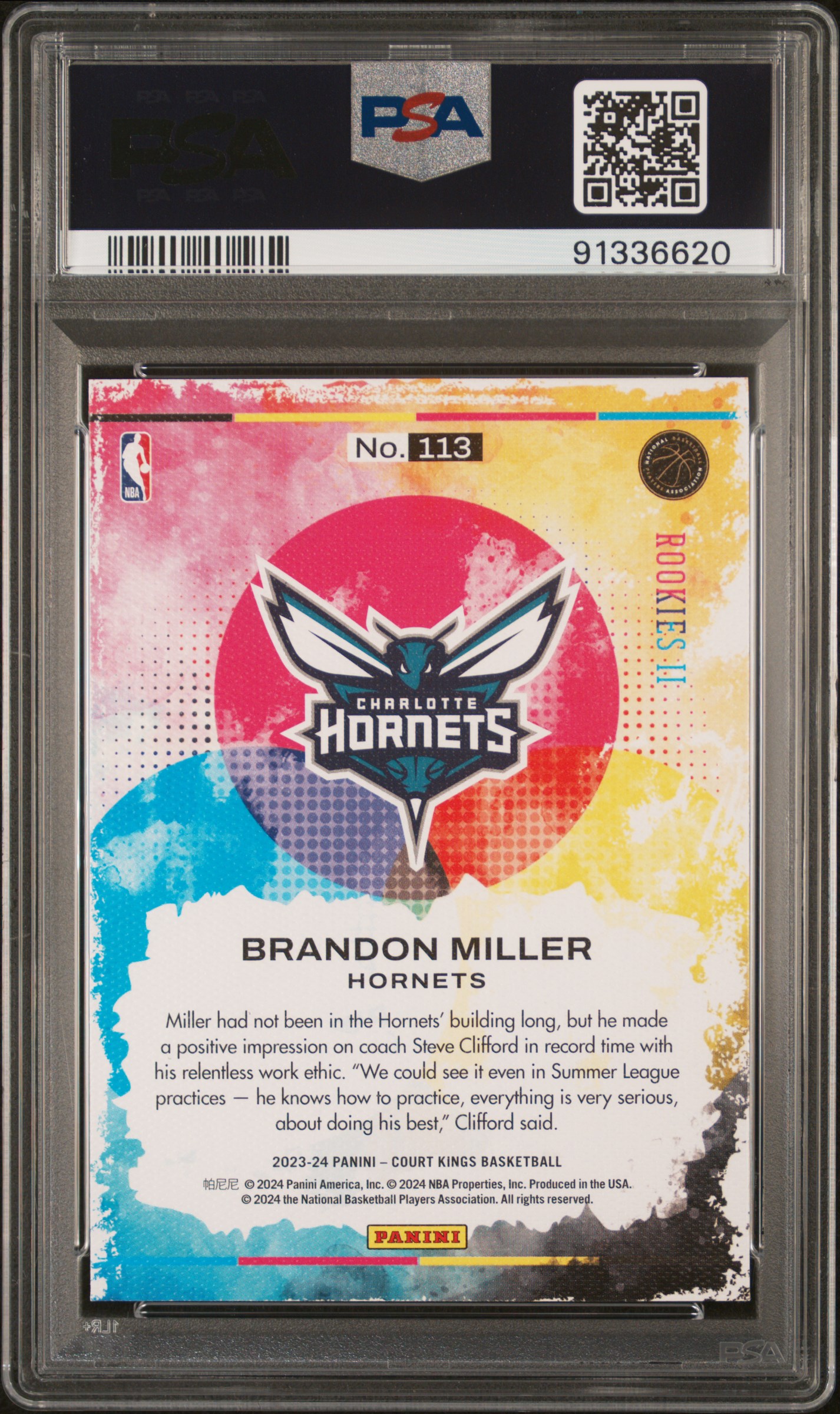 2023 Panini Court Kings Brandon Miller #113 Gem Mt 10 back