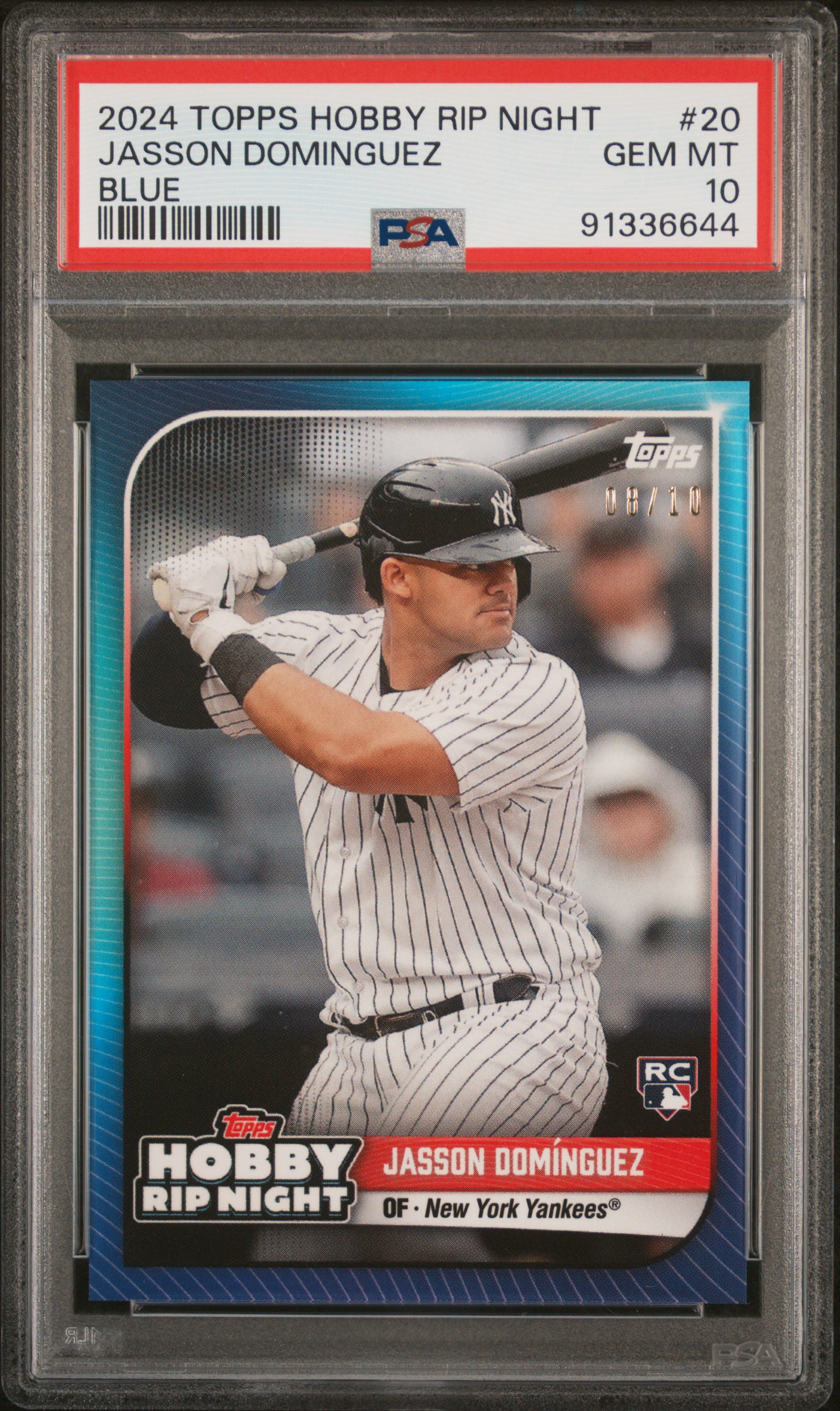 2024 Topps Hobby Rip Night Jasson Dominguez #20 (Blue) Gem Mt 10 front