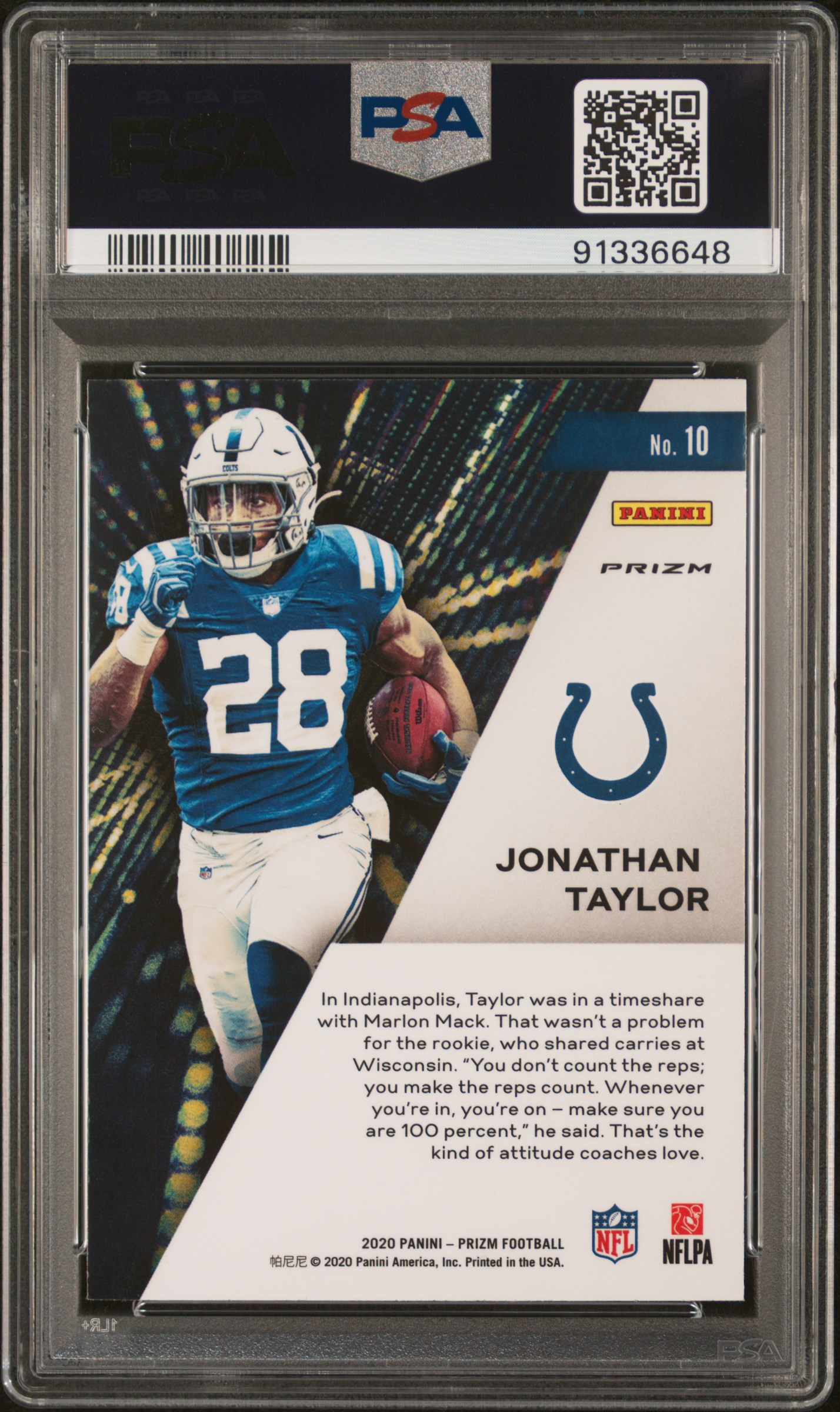 2020 Panini Prizm Instant Impact Jonathan Taylor #10 (Instant Impact) Gem Mt 10 back