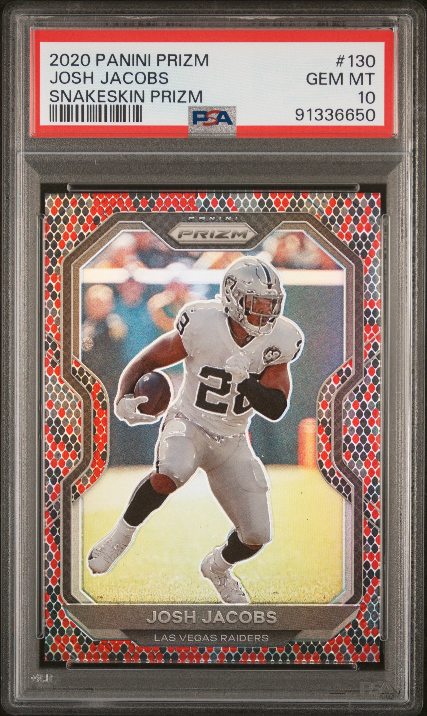 2020 Panini Prizm Josh Jacobs #130 (Snakeskin Prizm) Gem Mt 10 front