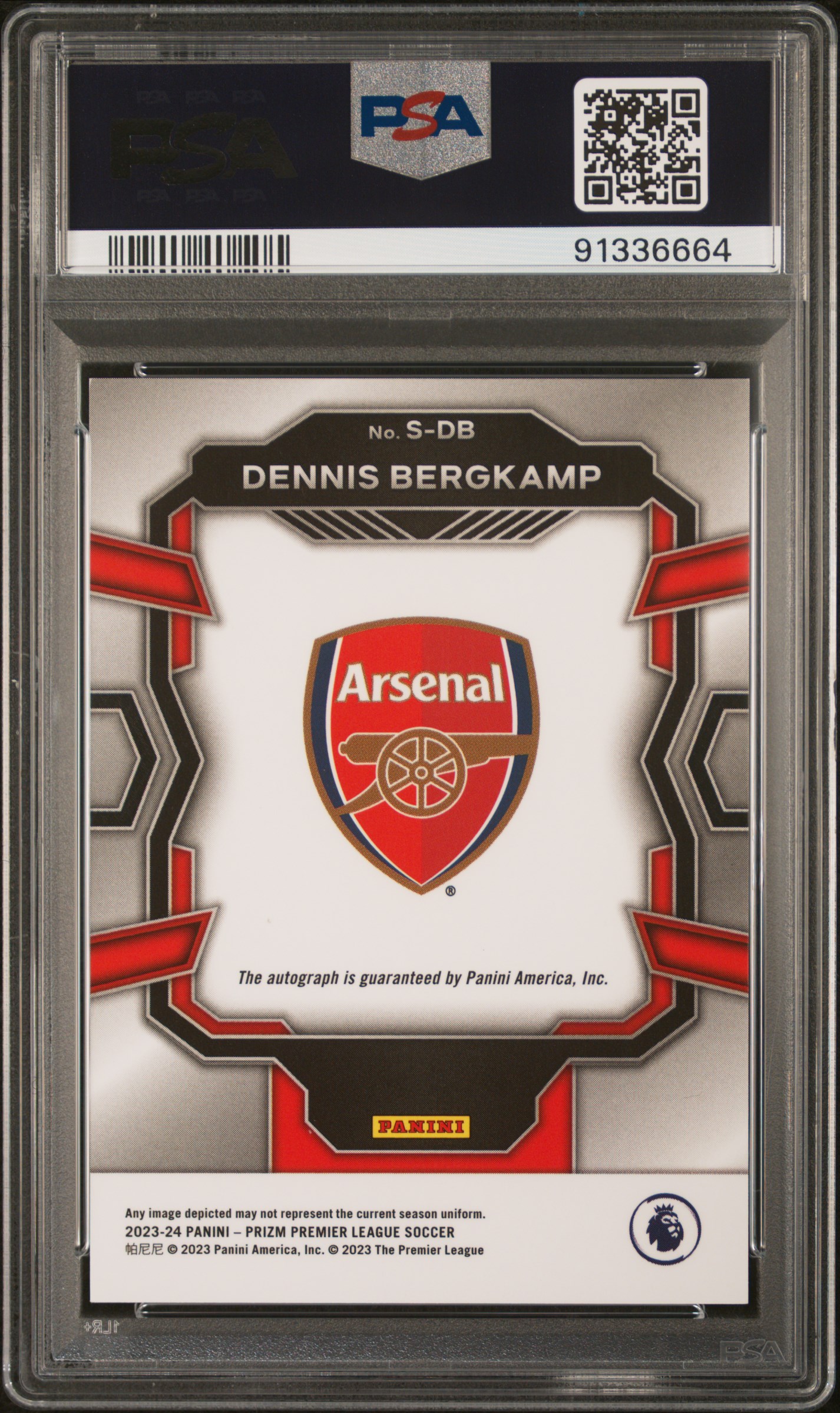 2023-24 Panini Prizm Premier League Signatures Dennis Bergkamp #Sdb Gem Mt 10 back