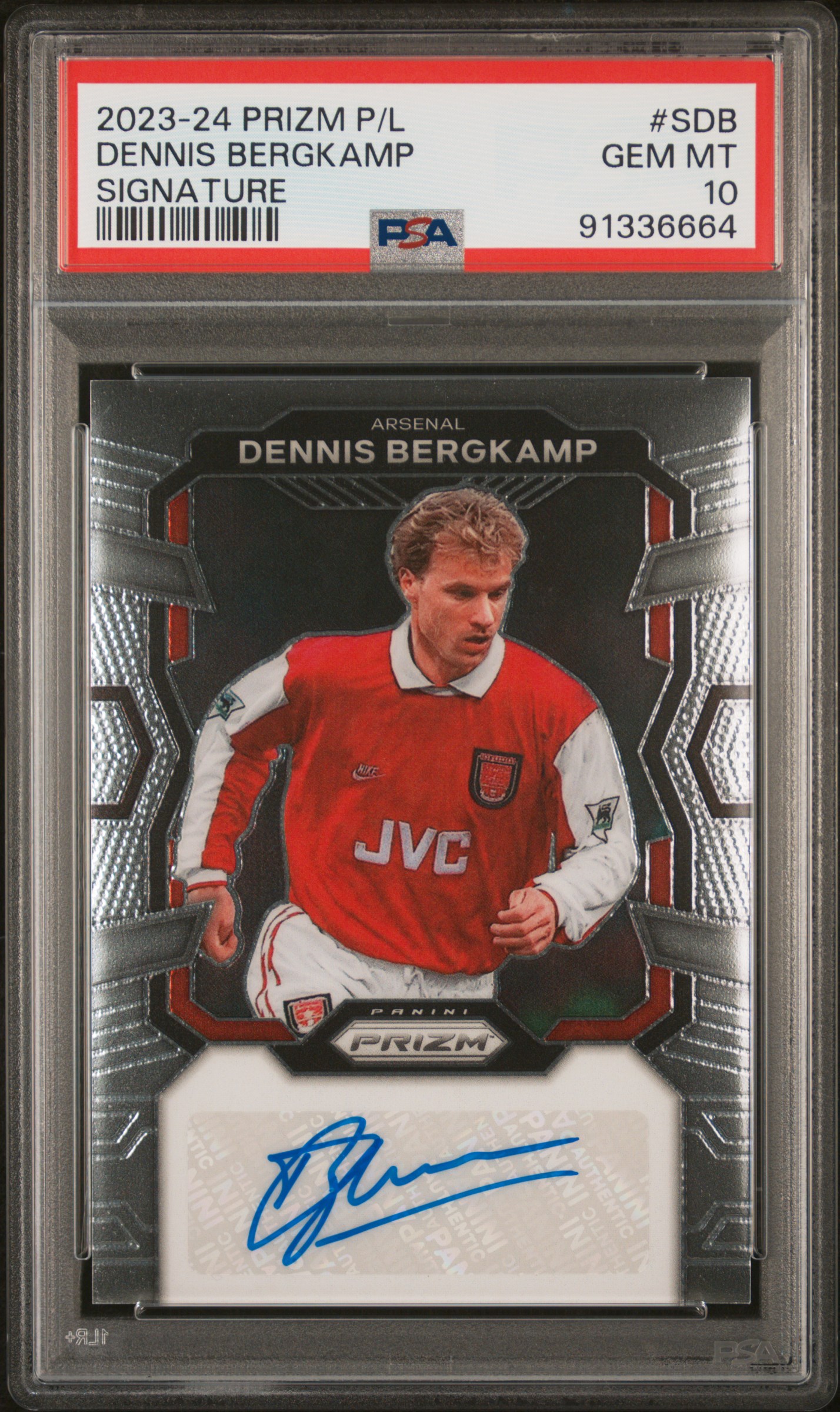 2023-24 Panini Prizm Premier League Signatures Dennis Bergkamp #Sdb Gem Mt 10 front