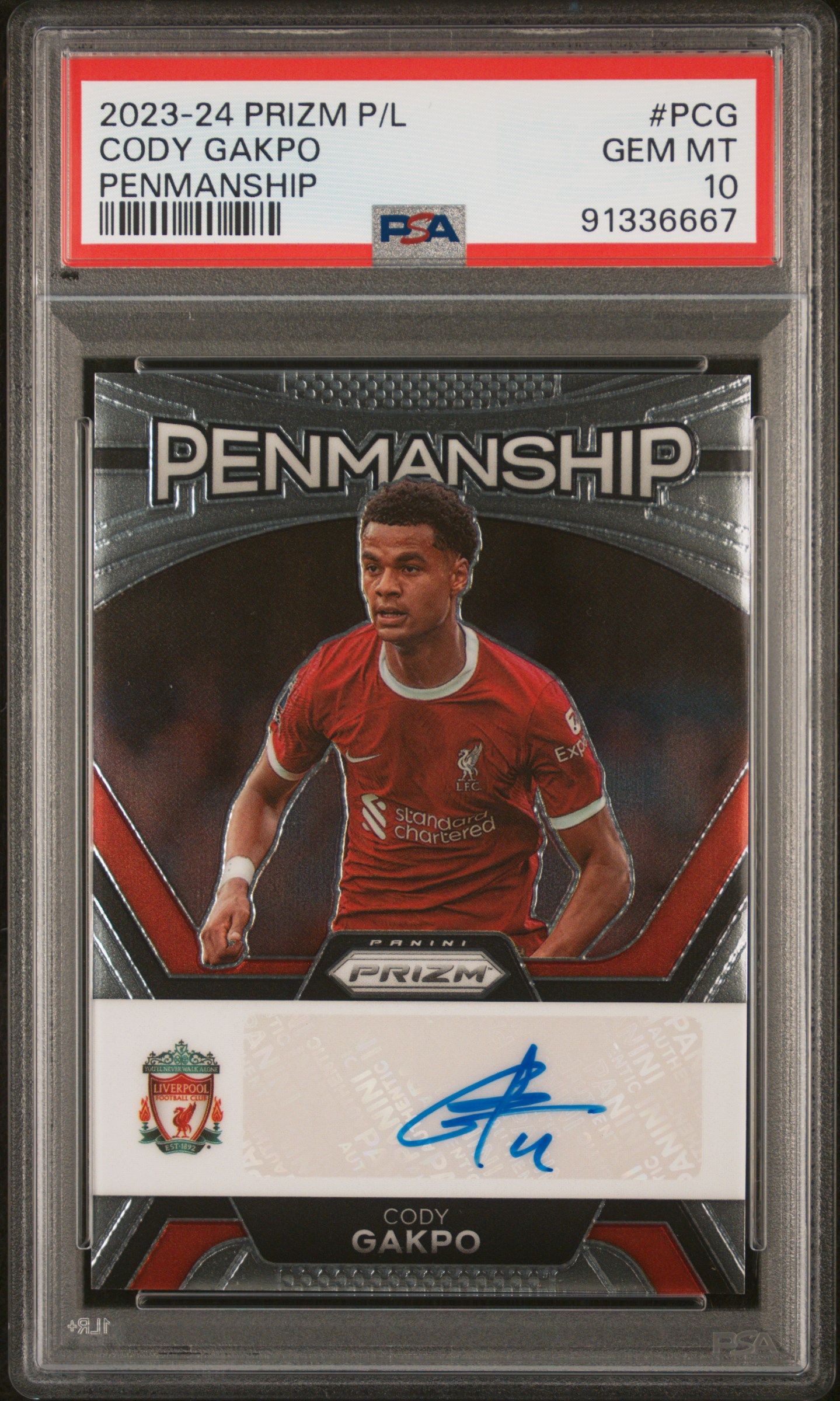 2023-24 Panini Prizm Premier League Penmanship Cody Gakpo #Pcg Gem Mt 10 front