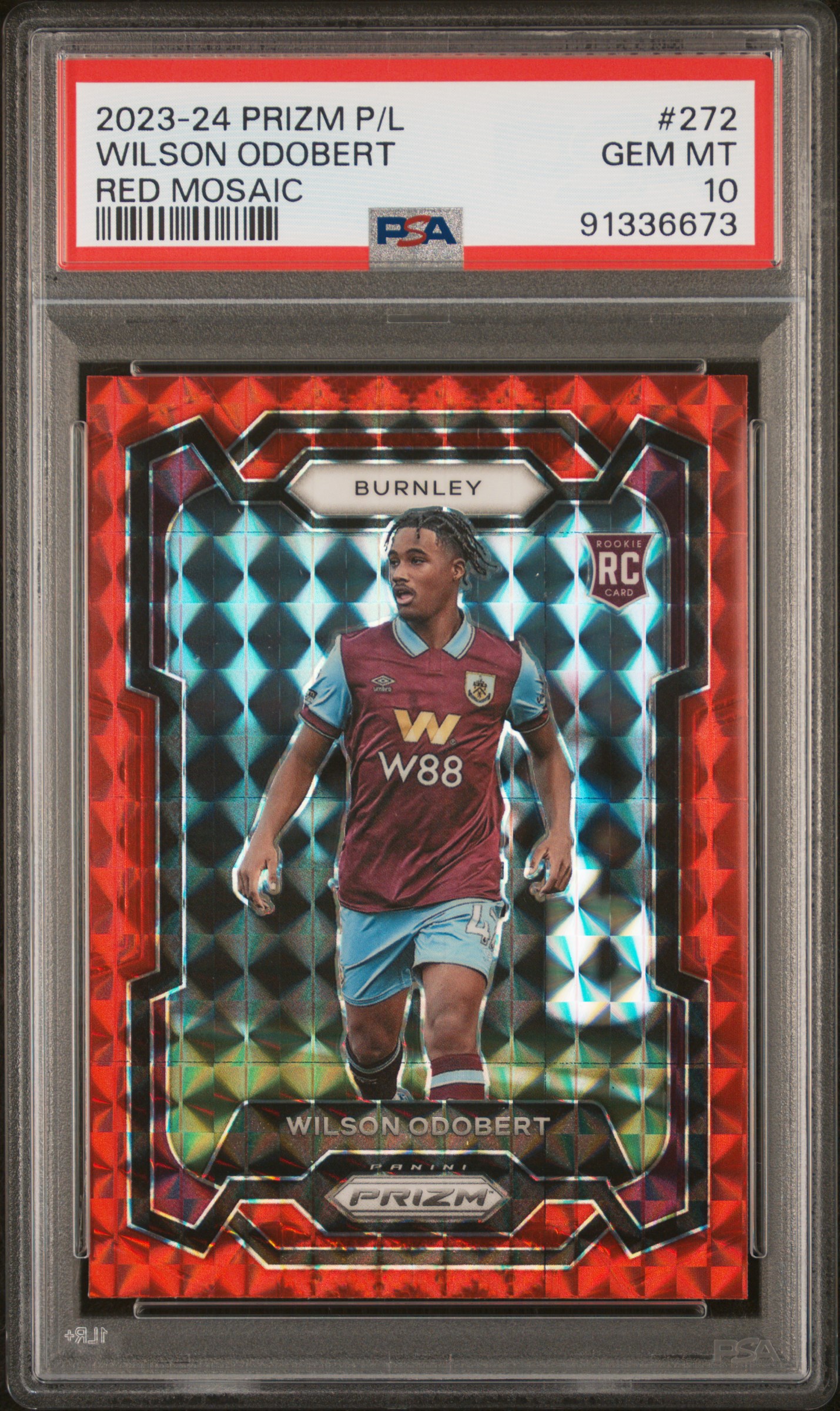 2023-24 Panini Prizm Premier League Wilson Odobert #272 (Red Mosaic) Gem Mt 10 front