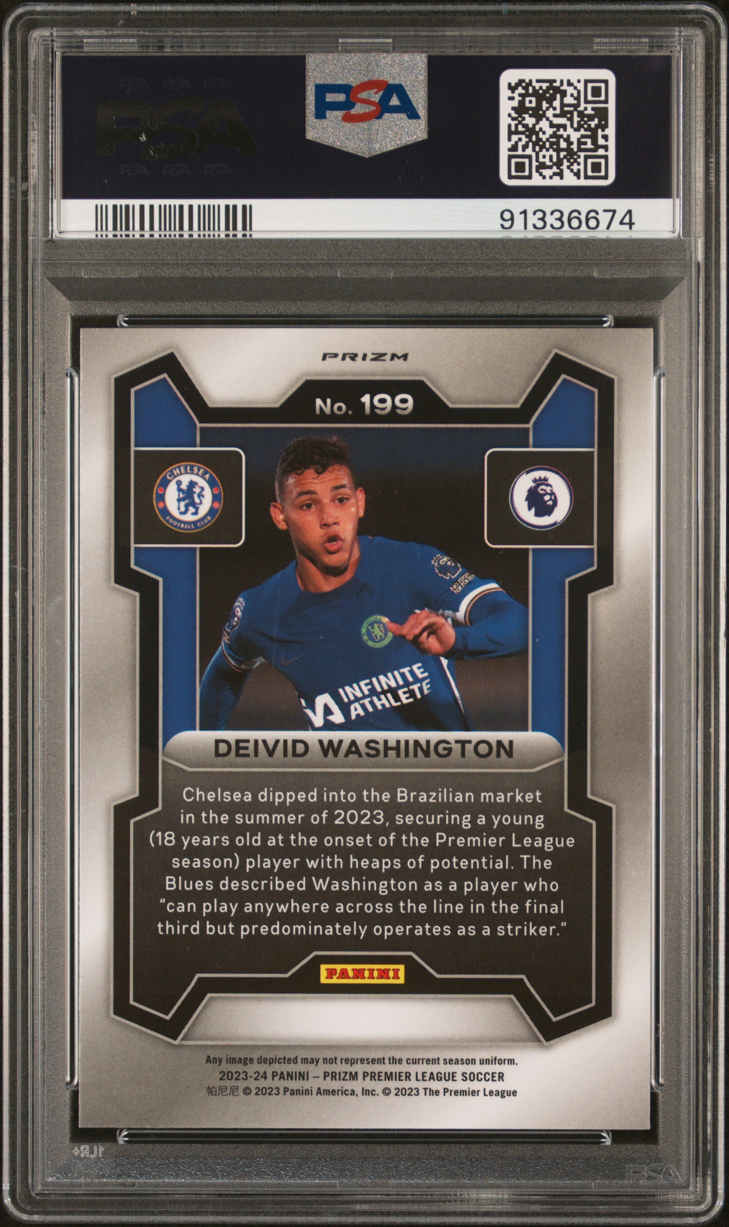 2023-24 Panini Prizm Premier League Deivid Washington #199 (Red Mosaic) Gem Mt 10 back