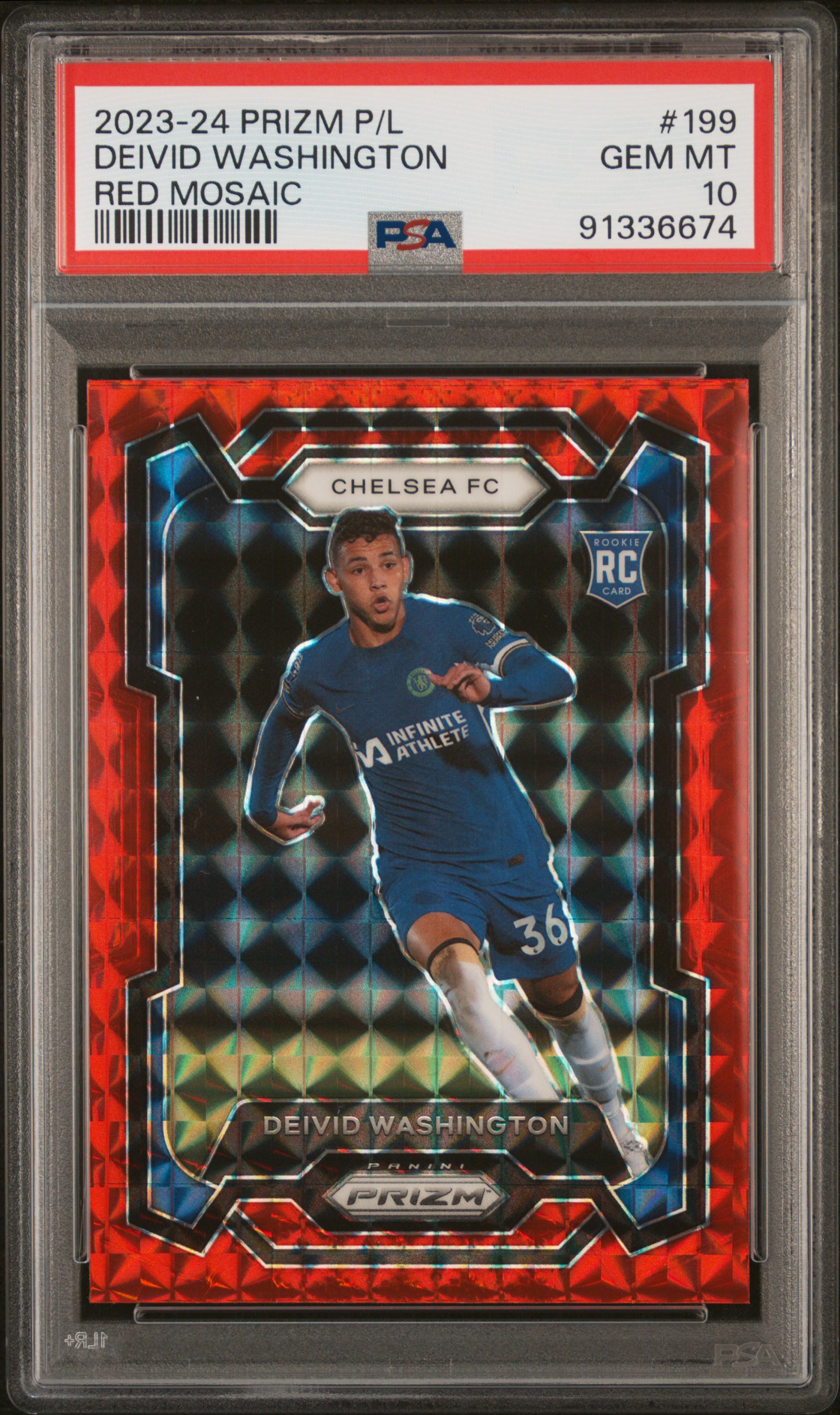 2023-24 Panini Prizm Premier League Deivid Washington #199 (Red Mosaic) Gem Mt 10 front