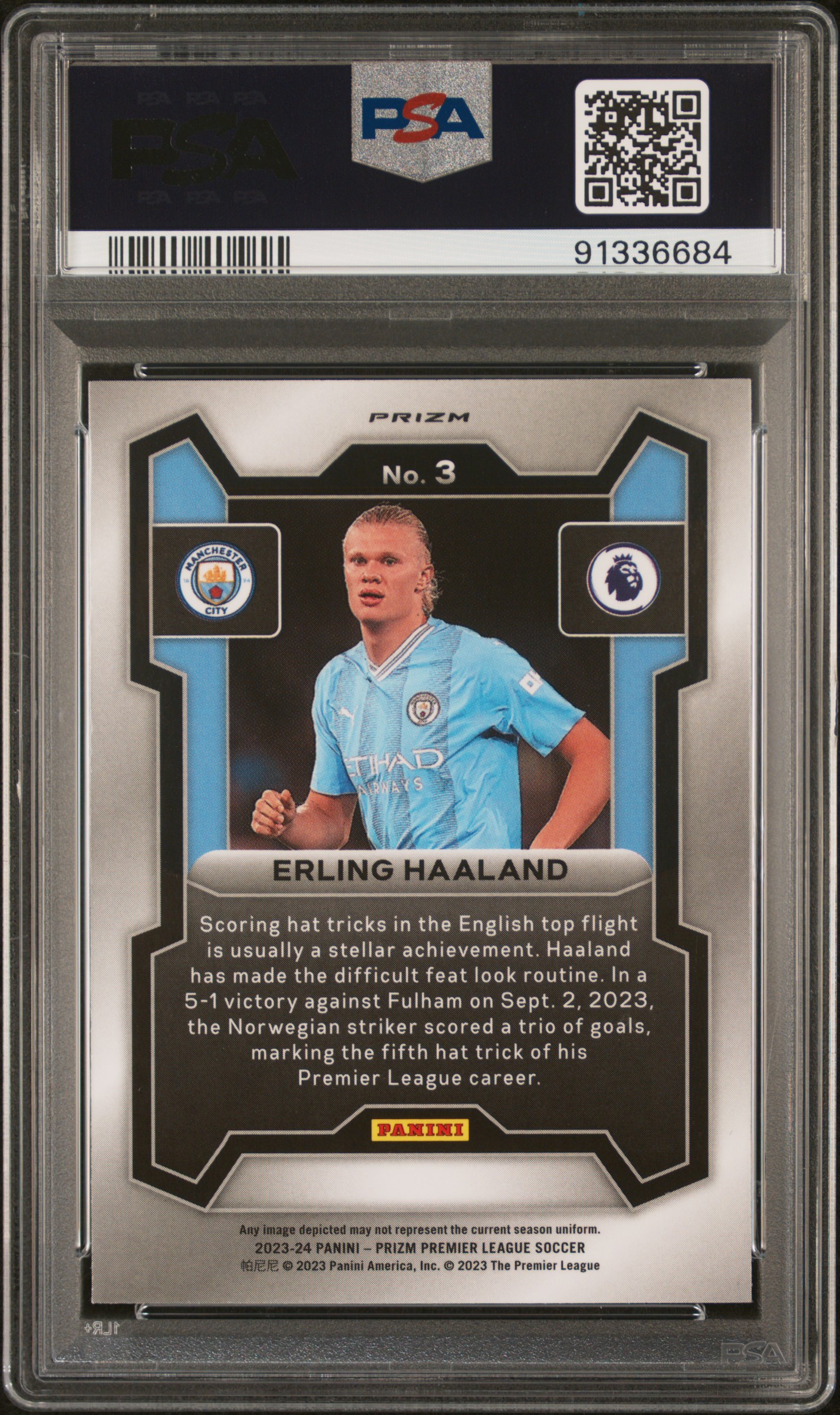 2023-24 Panini Prizm Premier League Erling Haaland #3 (Silver Prizm) Gem Mt 10 back