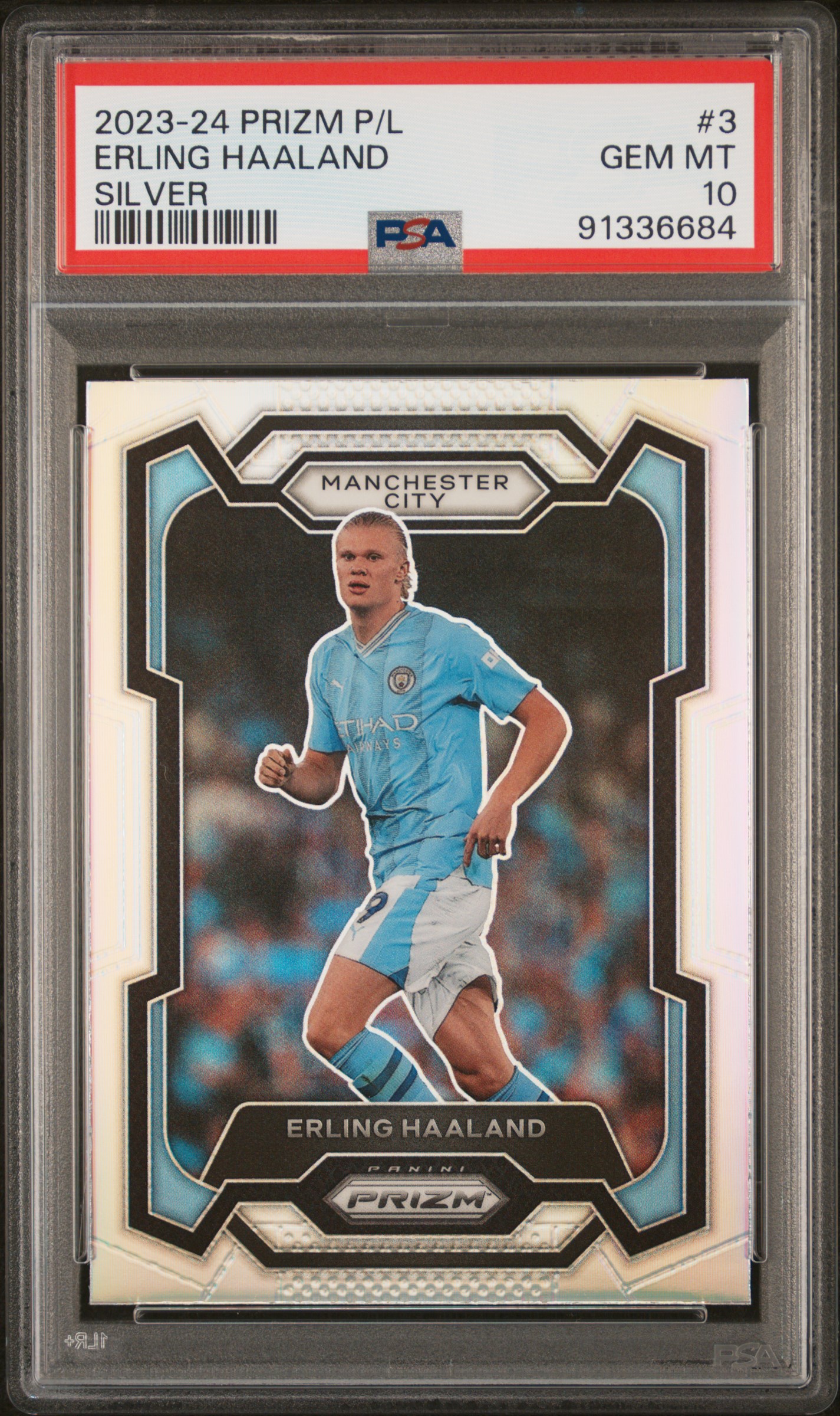 2023-24 Panini Prizm Premier League Erling Haaland #3 (Silver Prizm) Gem Mt 10 front